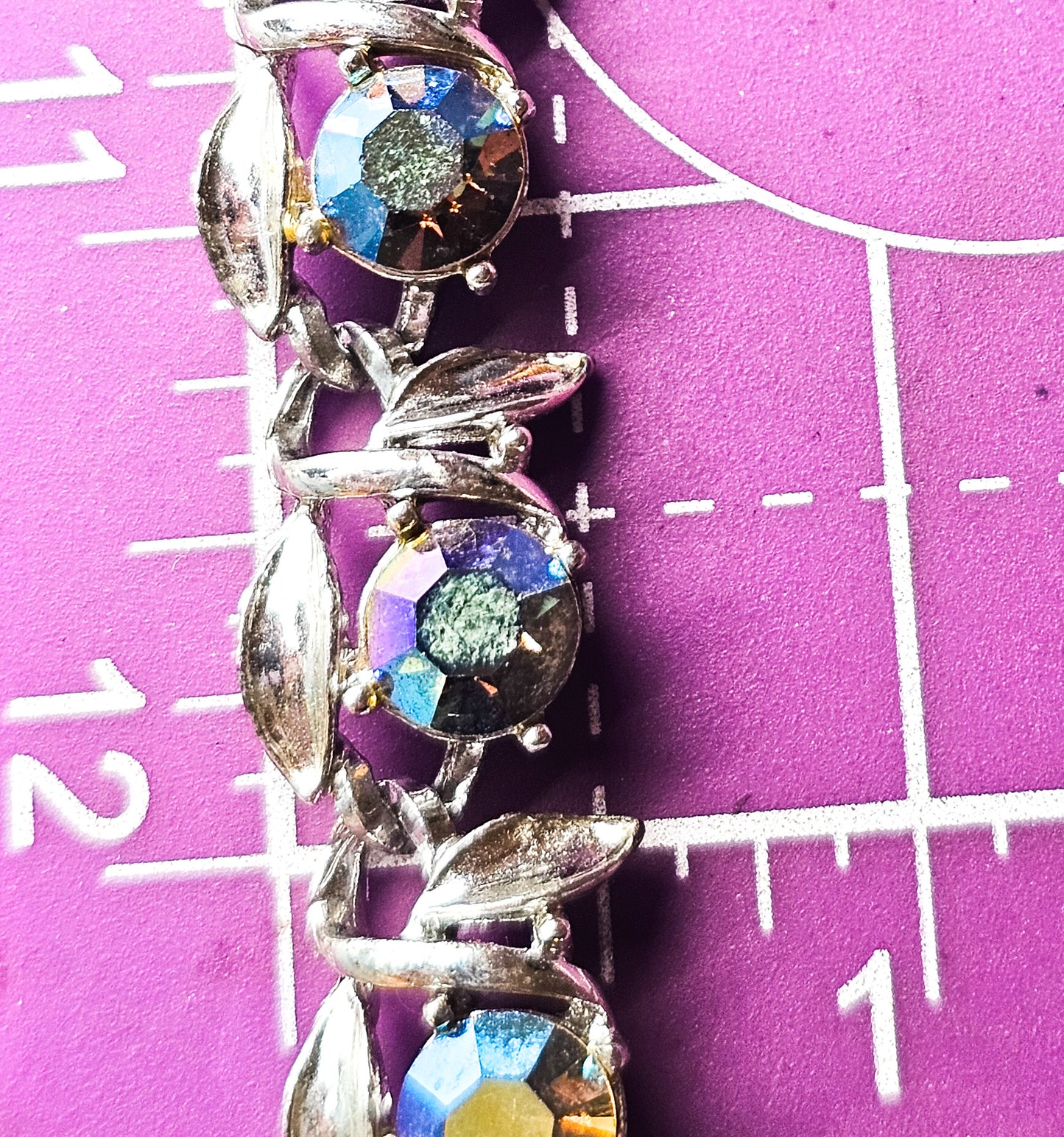 Blue Aurora Borealis silver toned flower vintage mid century pin up necklace