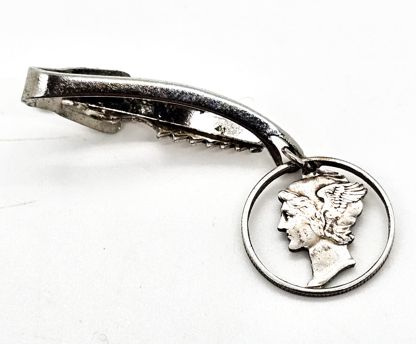 Mercury Dime WWII trench art vintage men's tie clip