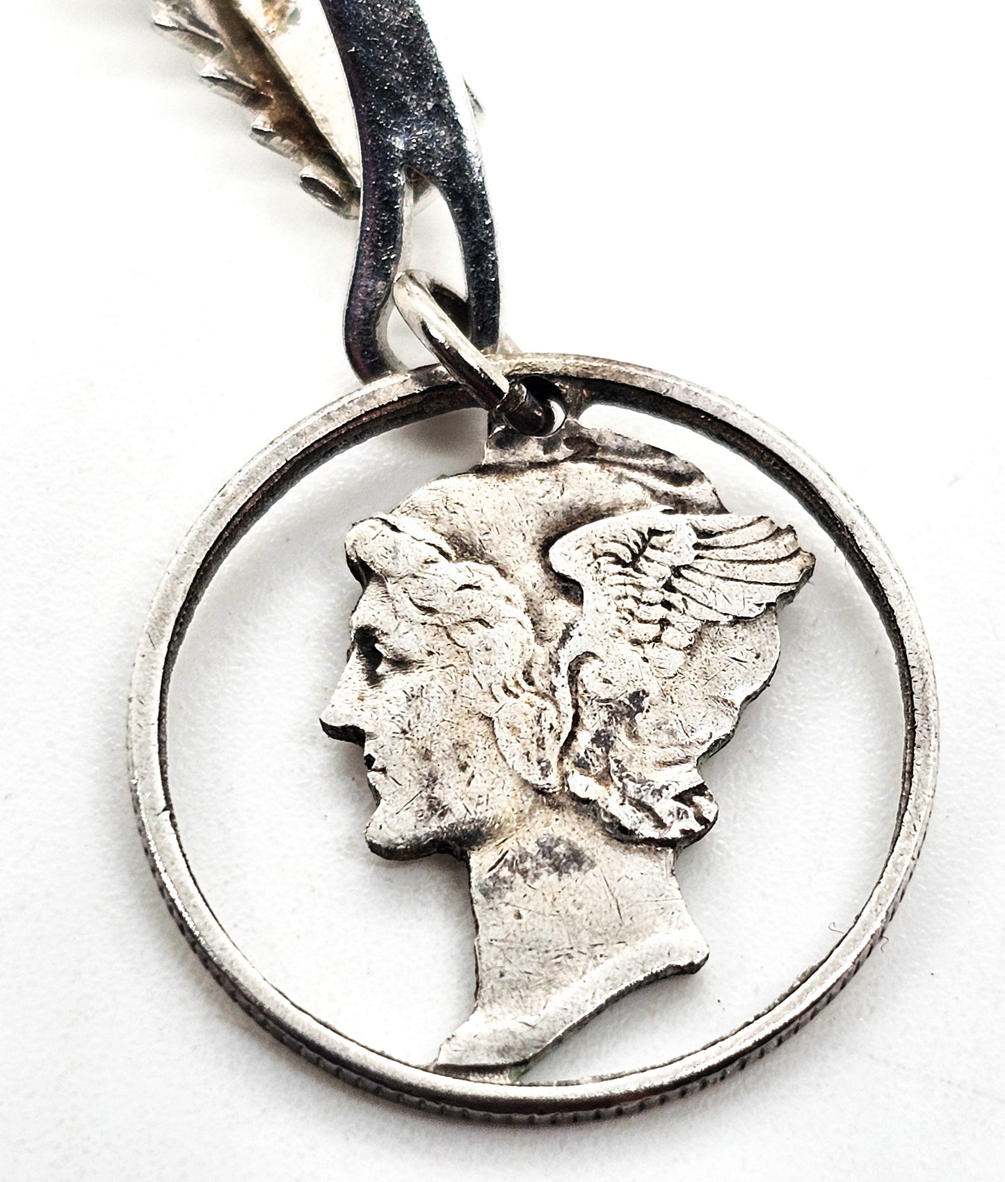 Mercury Dime WWII trench art vintage men's tie clip
