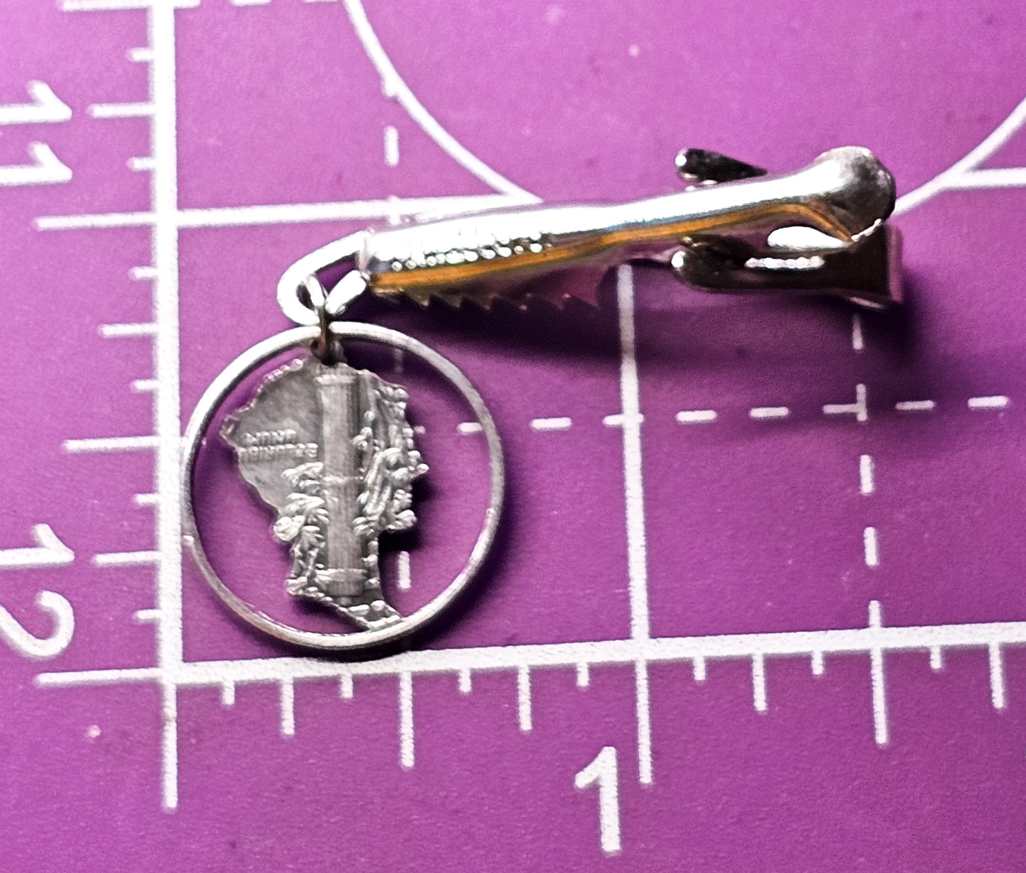 Mercury Dime WWII trench art vintage men's tie clip