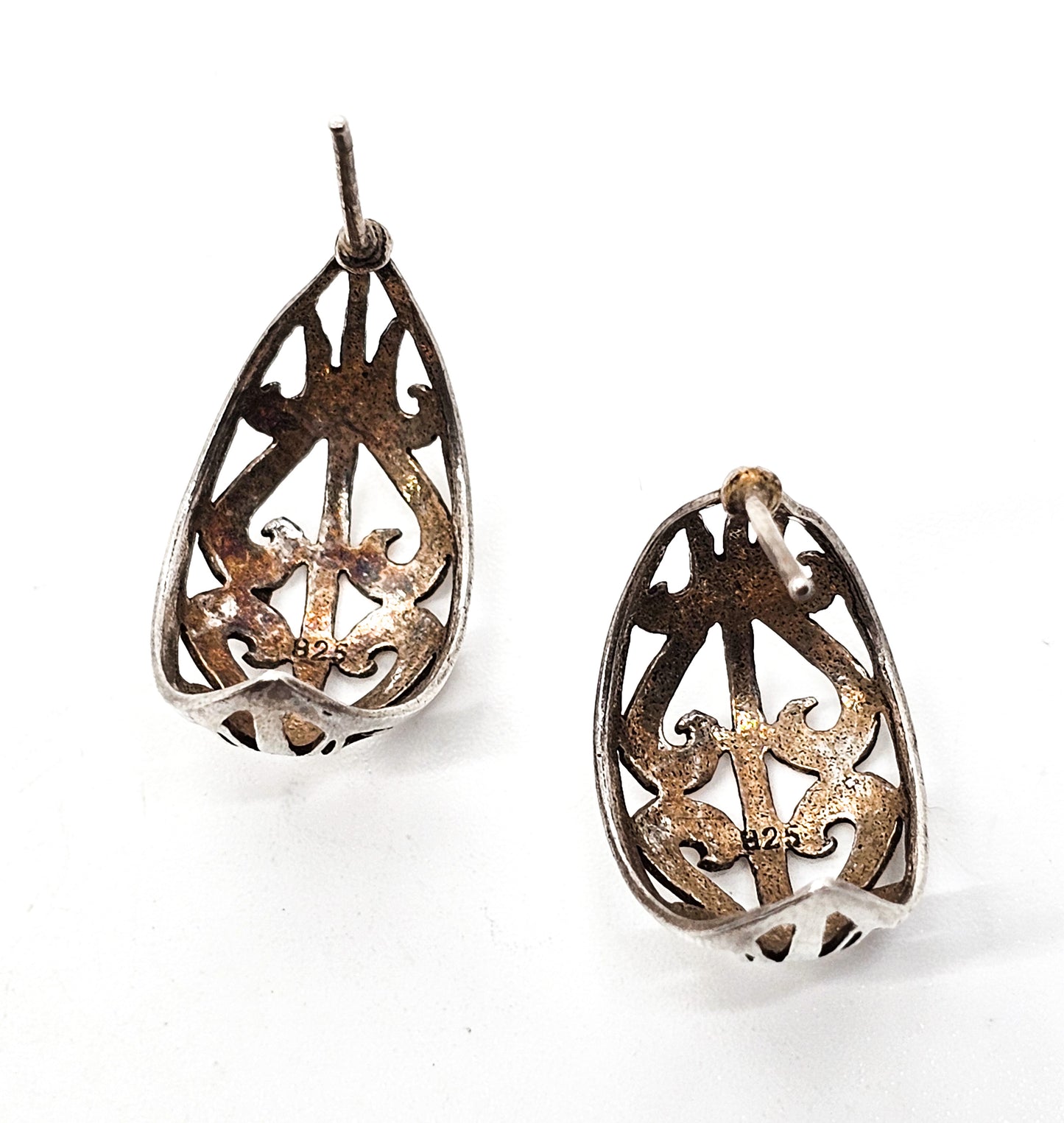 Heart swirl open work vintage sterling silver thick hoop earrings