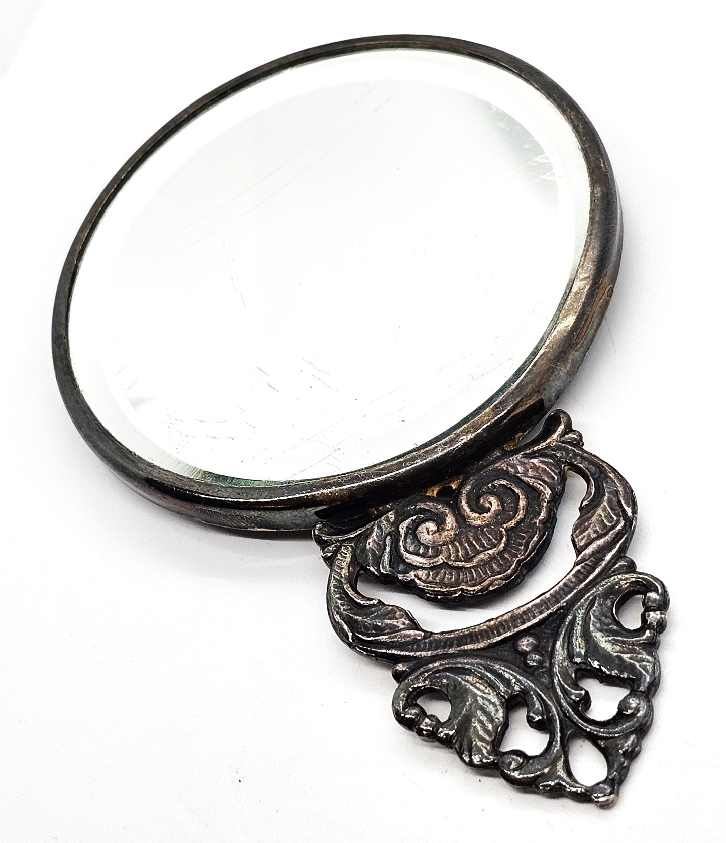 Hans Jensen Silver Plate Beveled glass Made in Denmark small vintage Hand Mirror