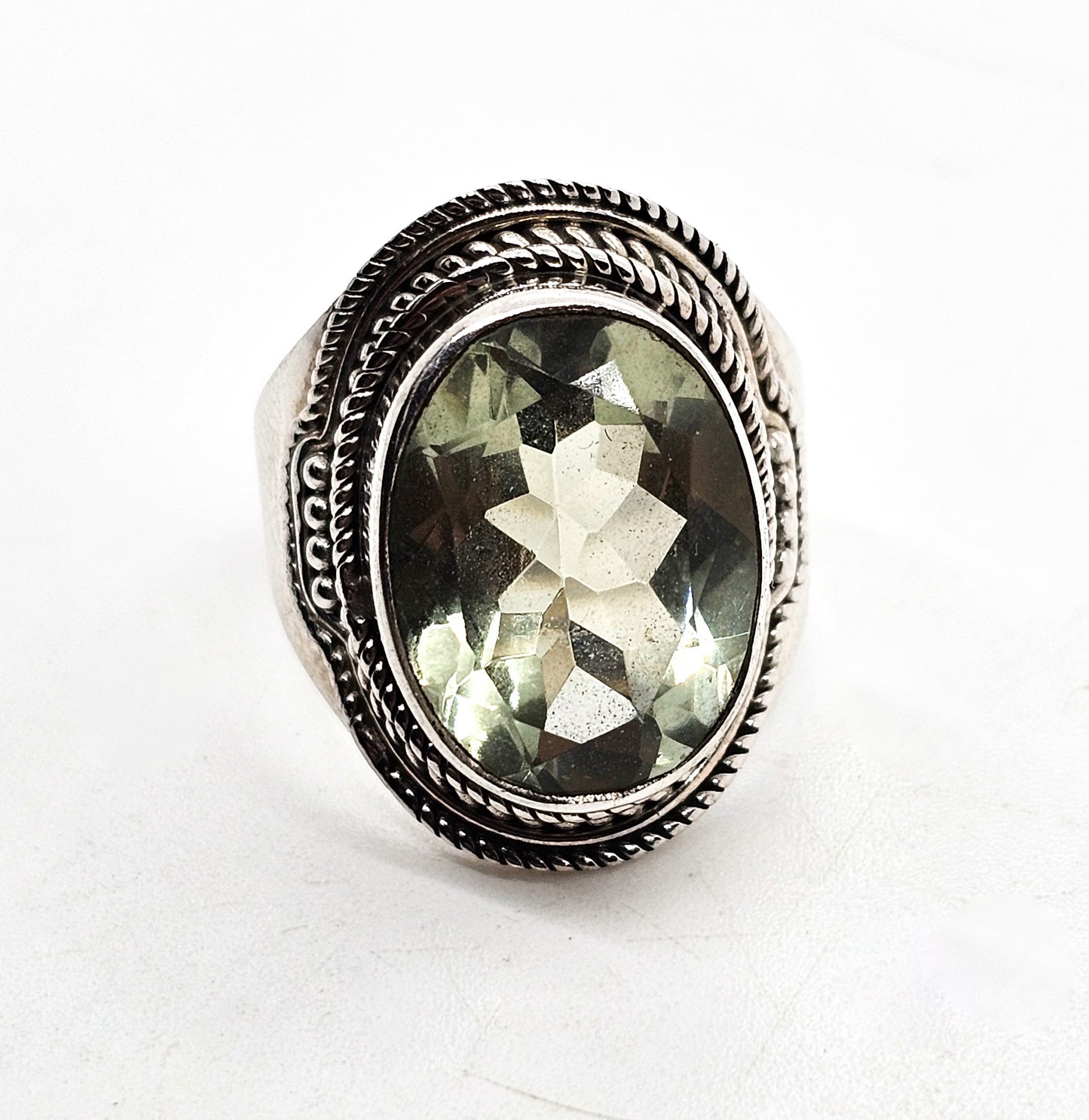 Prasiolite Green Amethyst YS India tribal Bali style sterling silver ring size 7.5