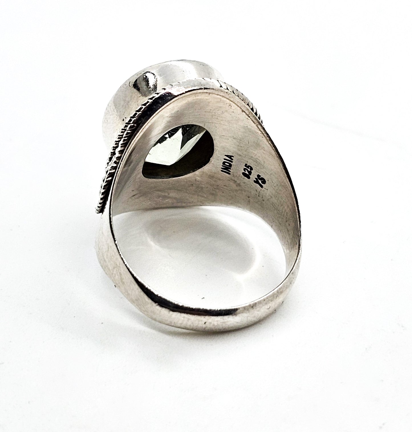 Prasiolite Green Amethyst YS India tribal Bali style sterling silver ring size 7.5