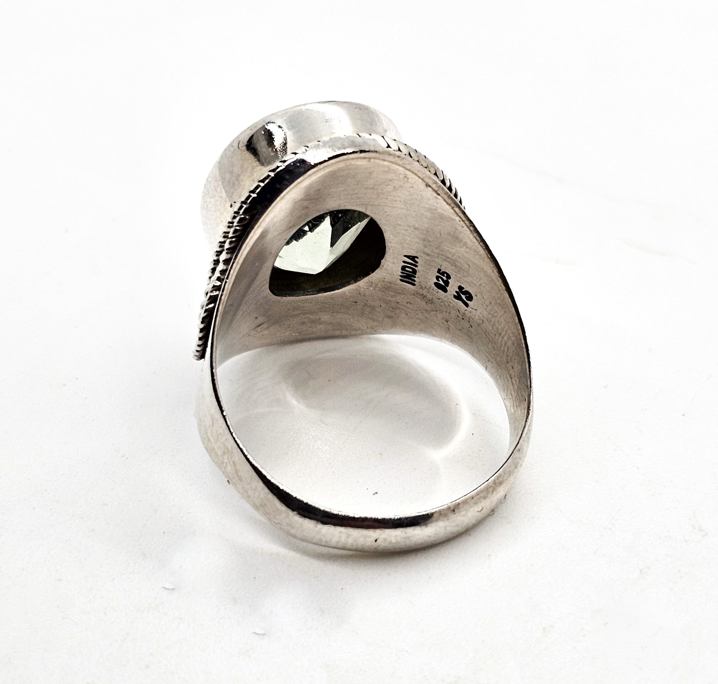 Prasiolite Green Amethyst YS India tribal Bali style sterling silver ring size 7.5