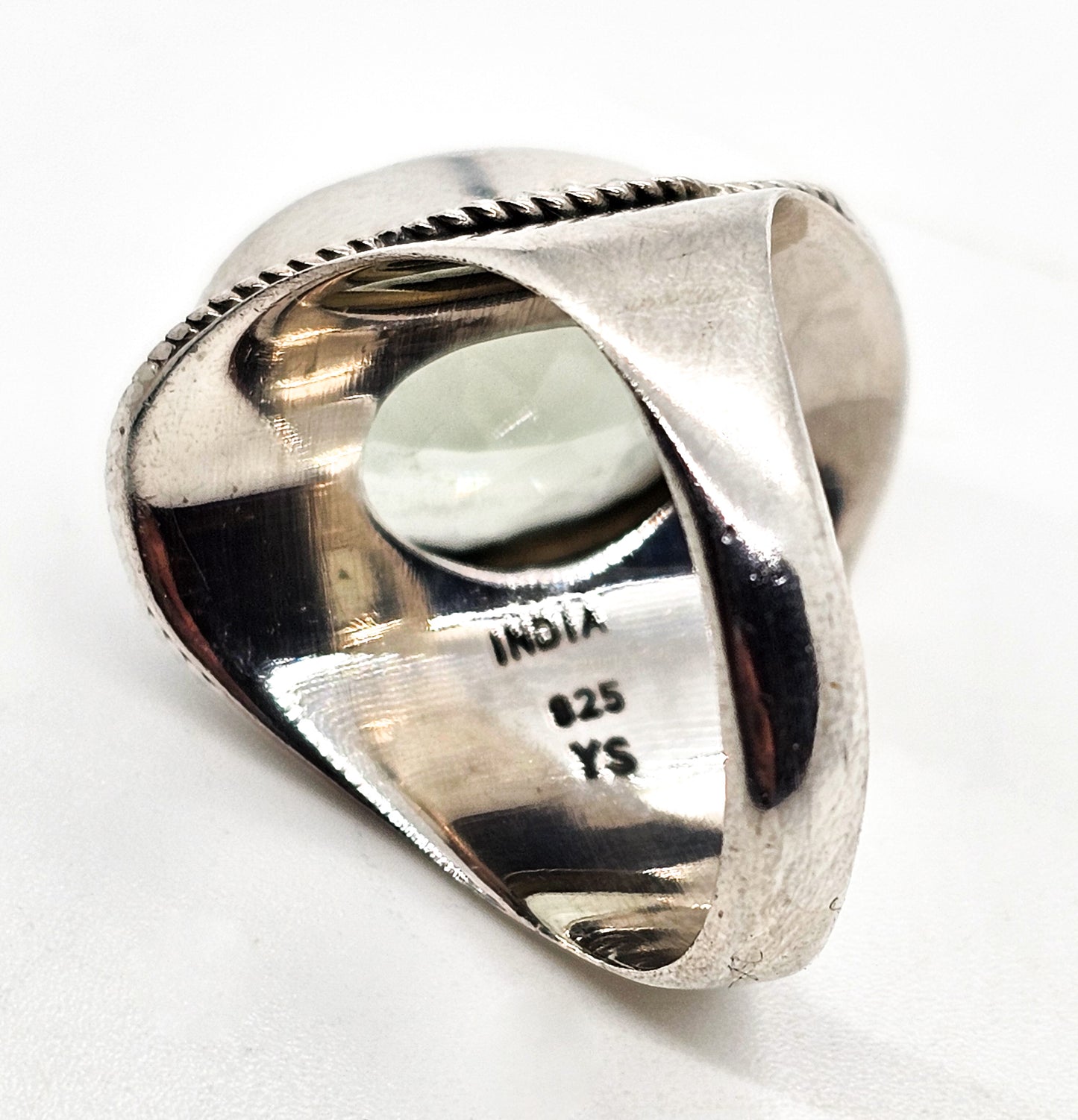 Prasiolite Green Amethyst YS India tribal Bali style sterling silver ring size 7.5