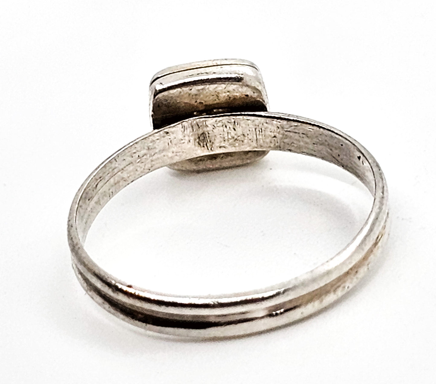 Labradorite small flashy rainbow princess cut sterling silver gemstone ring size 7