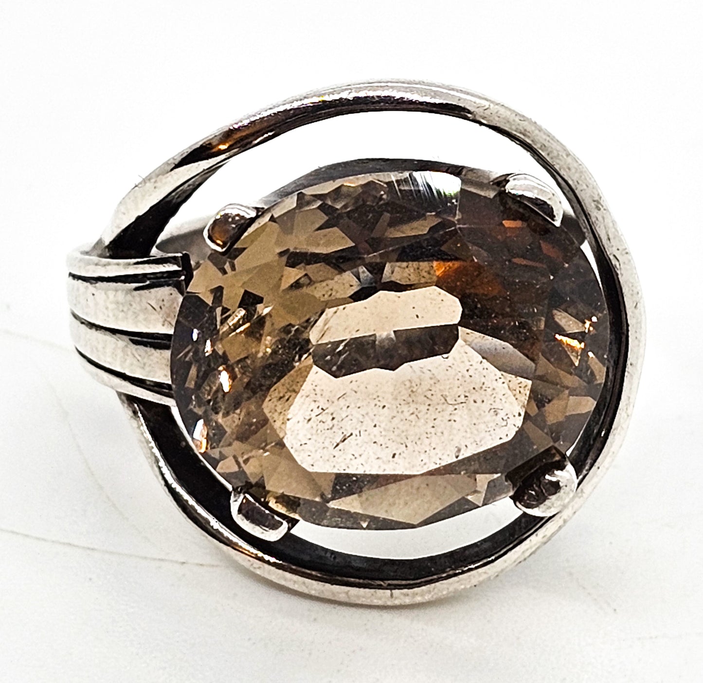 JRM Mexico Smoky Quartz 9 ct large oval vintage sterling silver ring size 6.5
