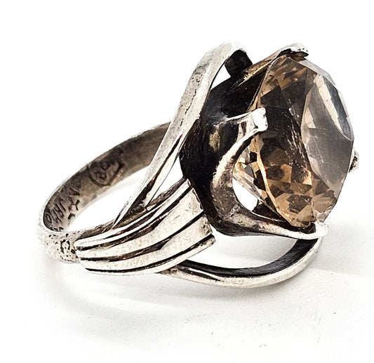 JRM Mexico Smokey Quartz 9 ct large oval vintage sterling silver ring size 6.5