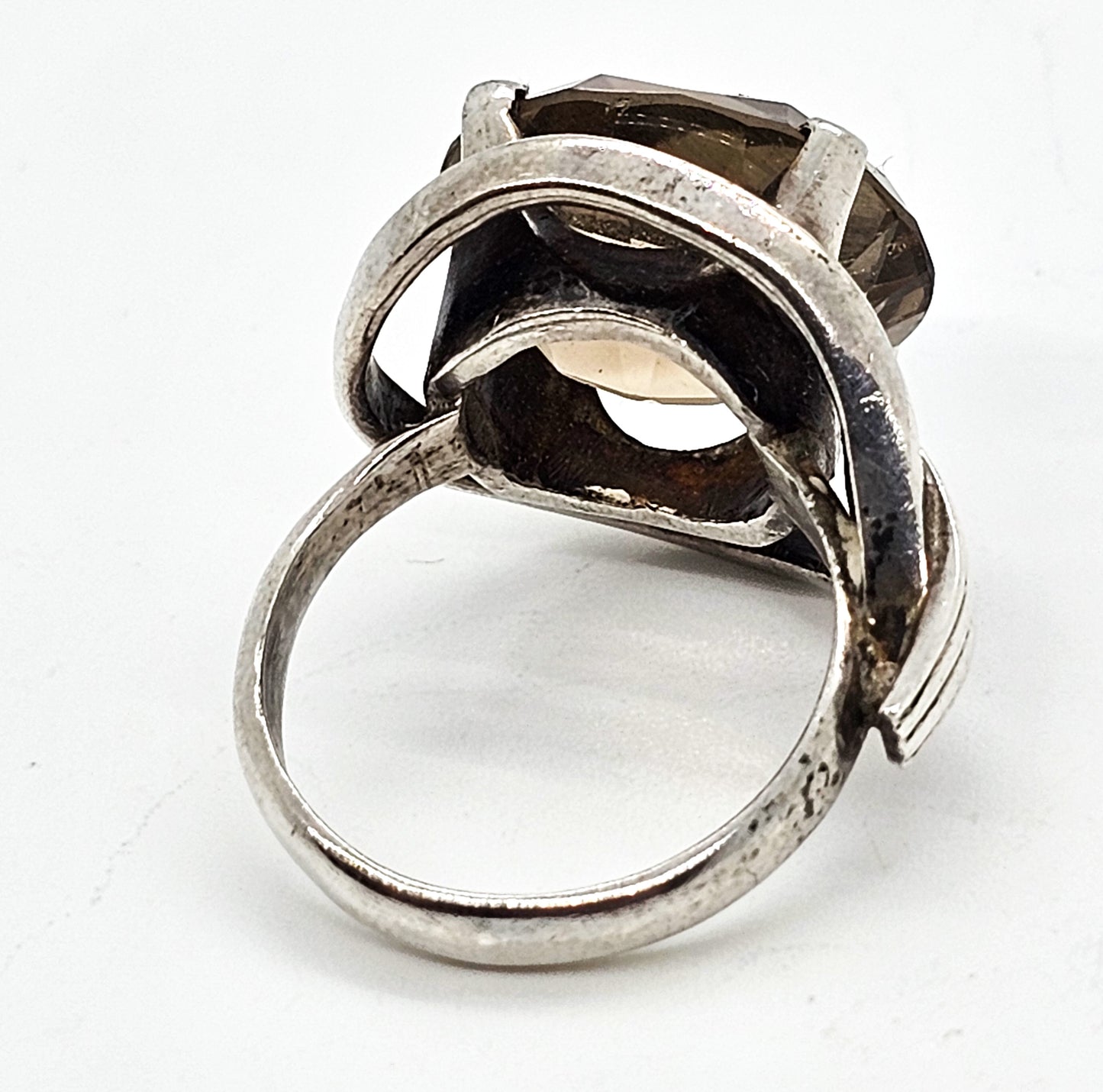JRM Mexico Smoky Quartz 9 ct large oval vintage sterling silver ring size 6.5