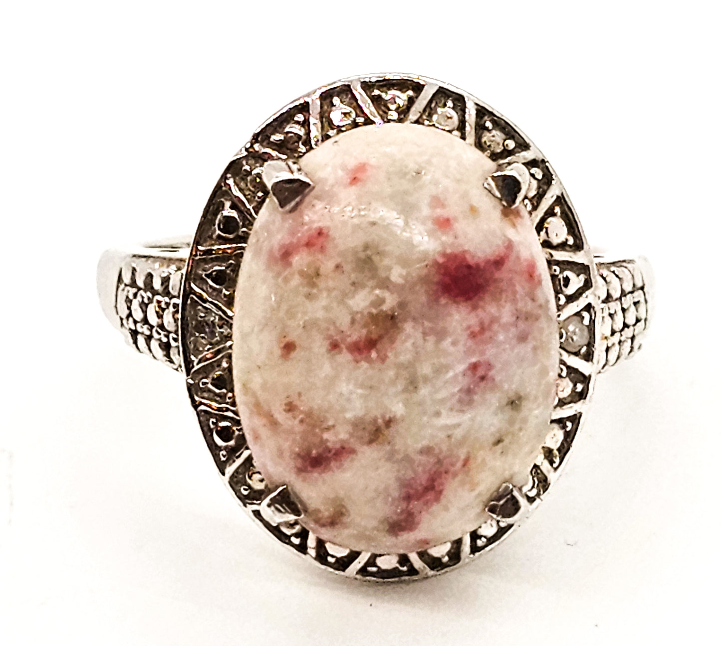 Pink Tourmaline Rubellite and diamond chip sterling silver ring size 8 STS Chuck Clemency