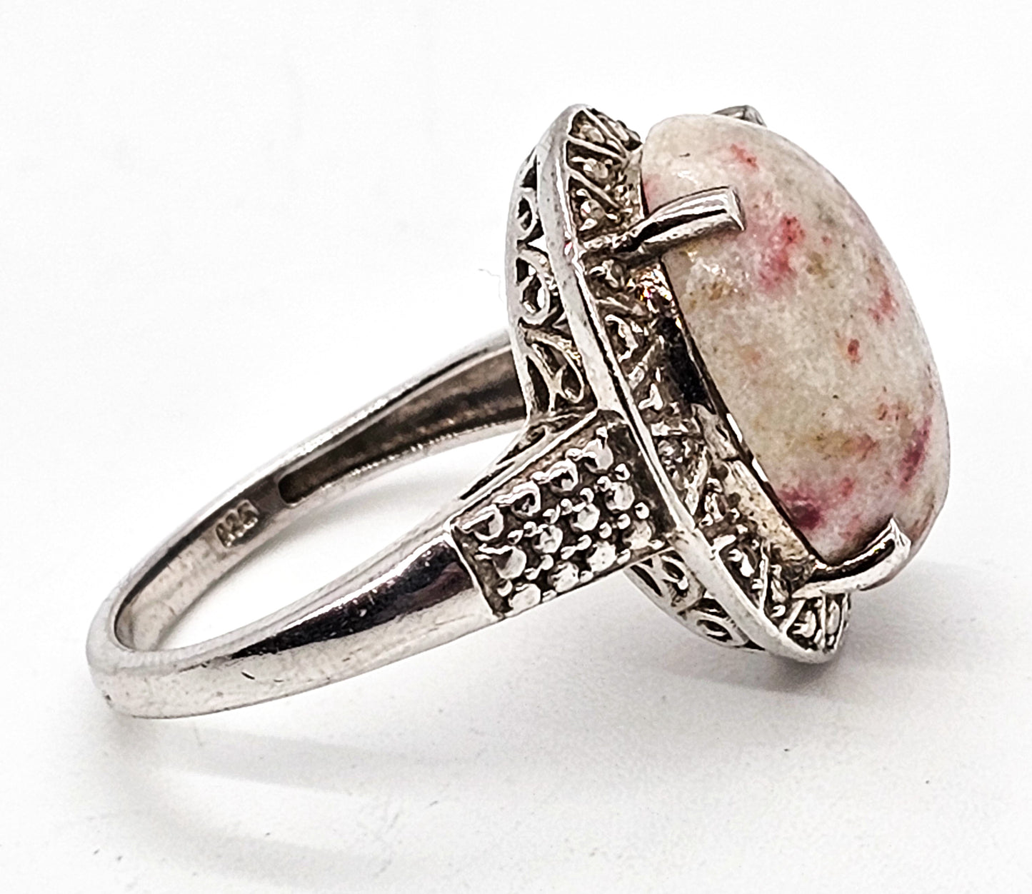 Pink Tourmaline Rubellite and diamond chip sterling silver ring size 8 STS Chuck Clemency