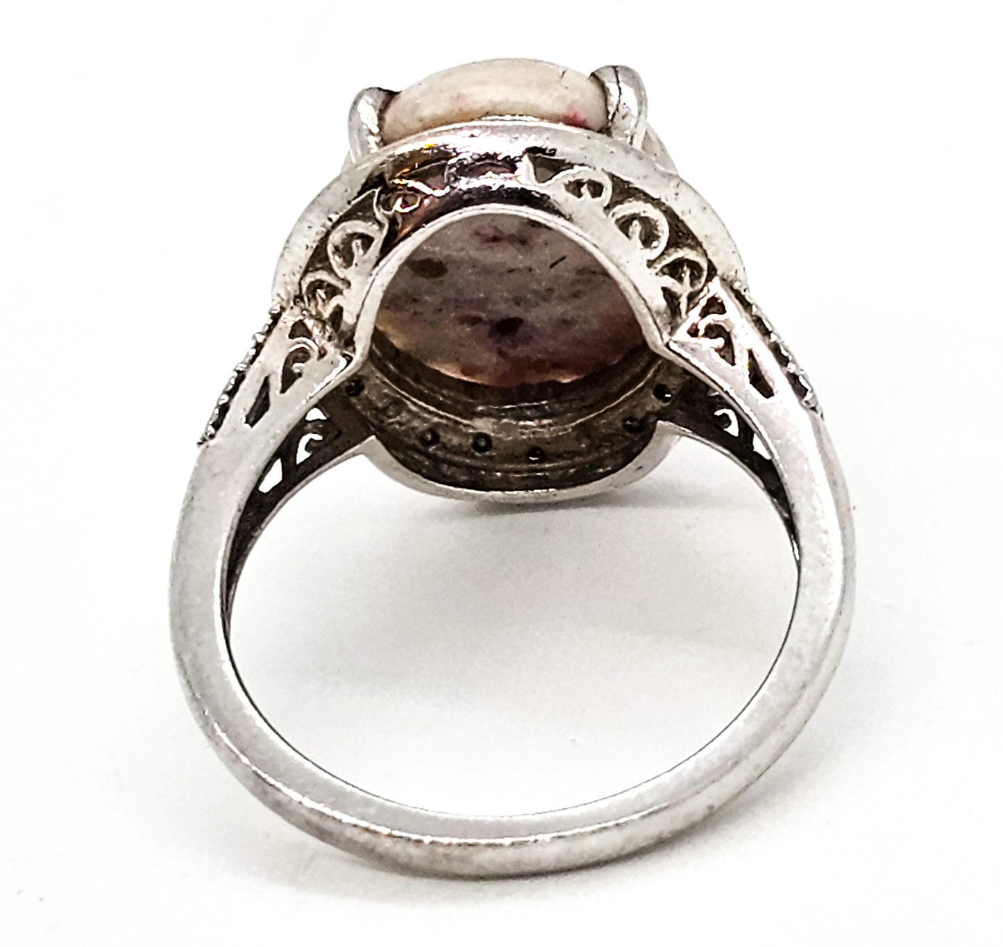 Pink Tourmaline Rubellite and diamond chip sterling silver ring size 8 STS Chuck Clemency