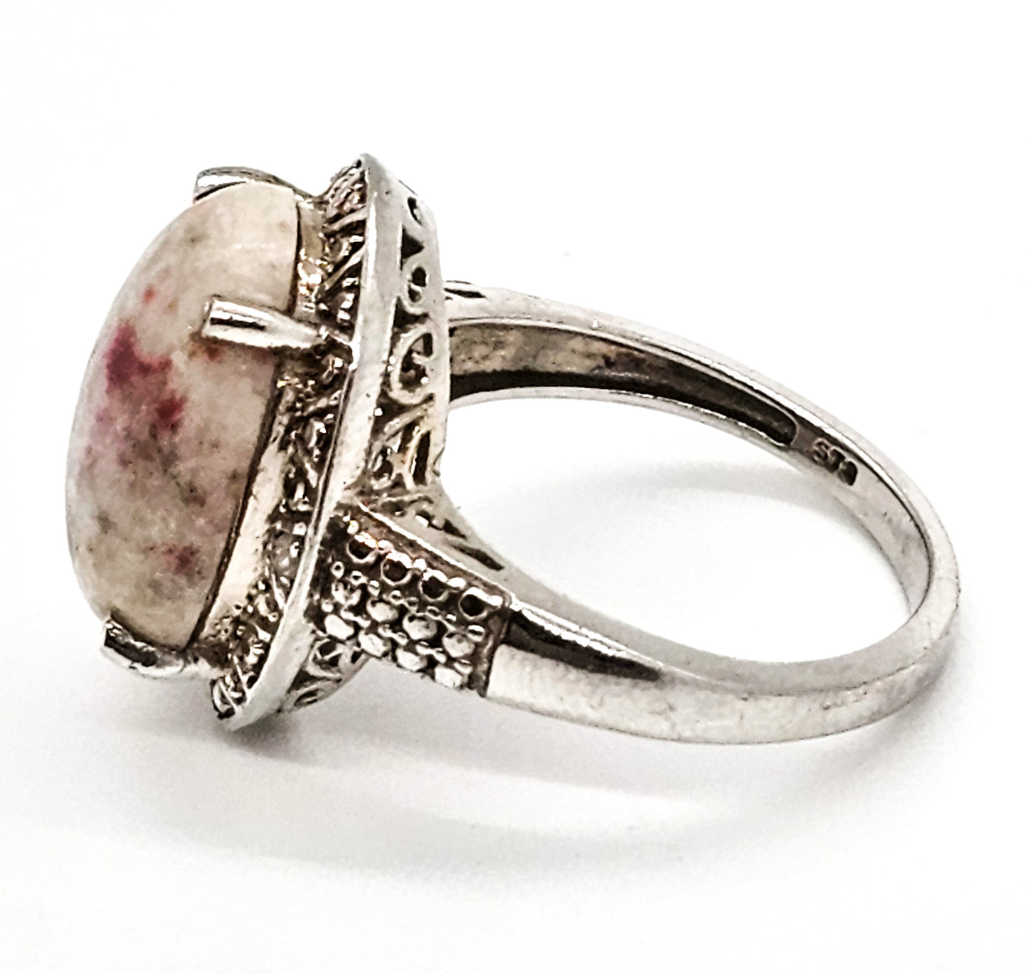 Pink Tourmaline Rubellite and diamond chip sterling silver ring size 8 STS Chuck Clemency