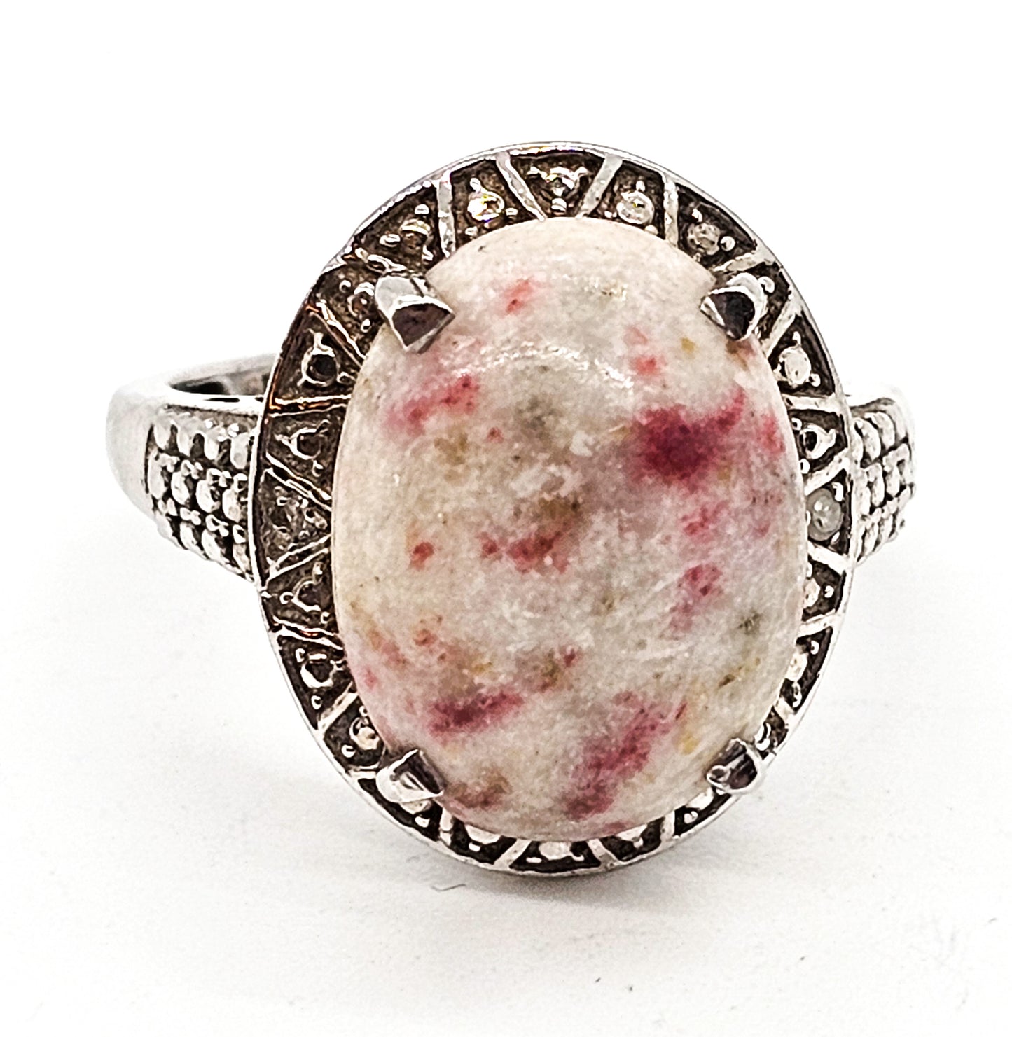 Pink Tourmaline Rubellite and diamond chip sterling silver ring size 8 STS Chuck Clemency