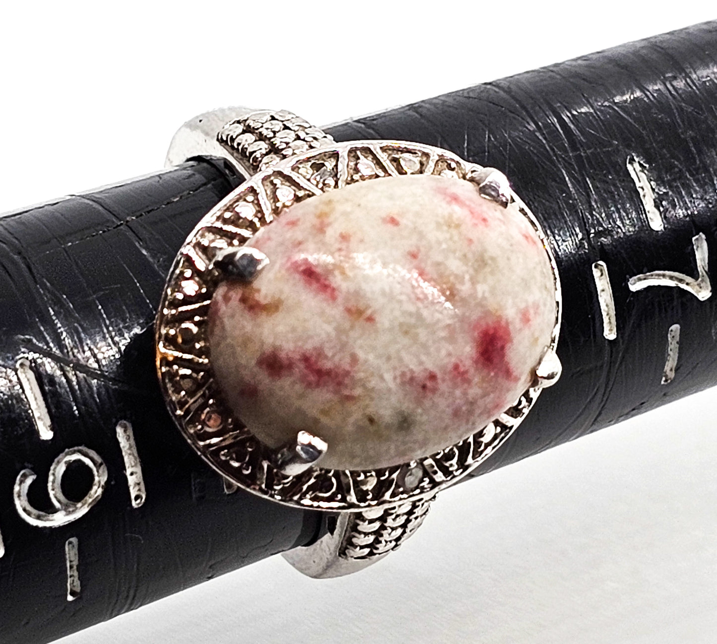 Pink Tourmaline Rubellite and diamond chip sterling silver ring size 8 STS Chuck Clemency