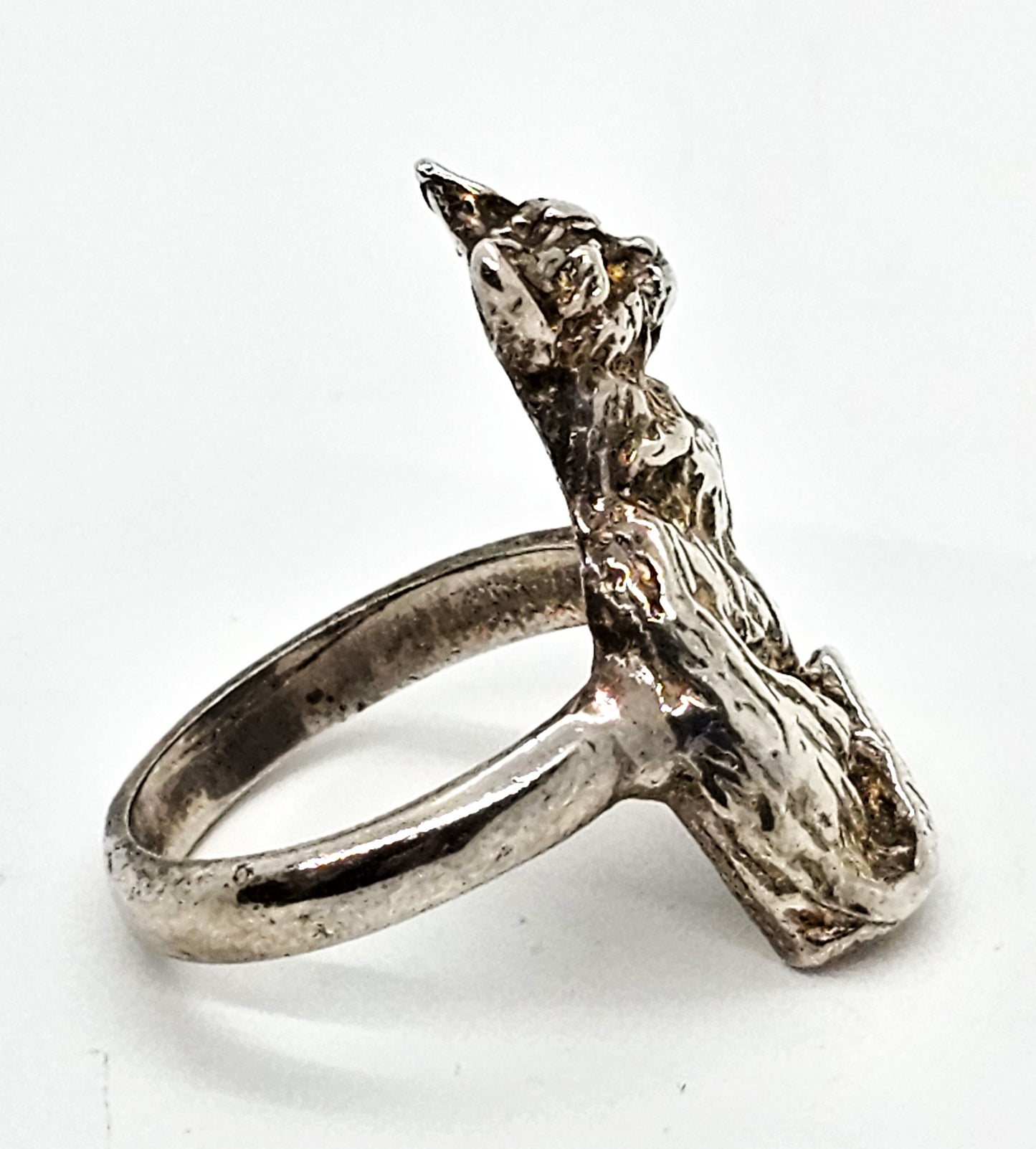 Sitting Pretty Kitty Cat feline figural solid sterling silver vintage ring size 7