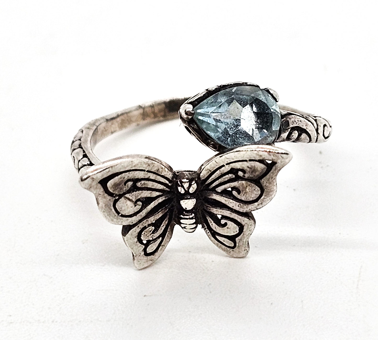 Annika Witt ATI blue topaz sterling silver embossed torsade spiral ring size 8