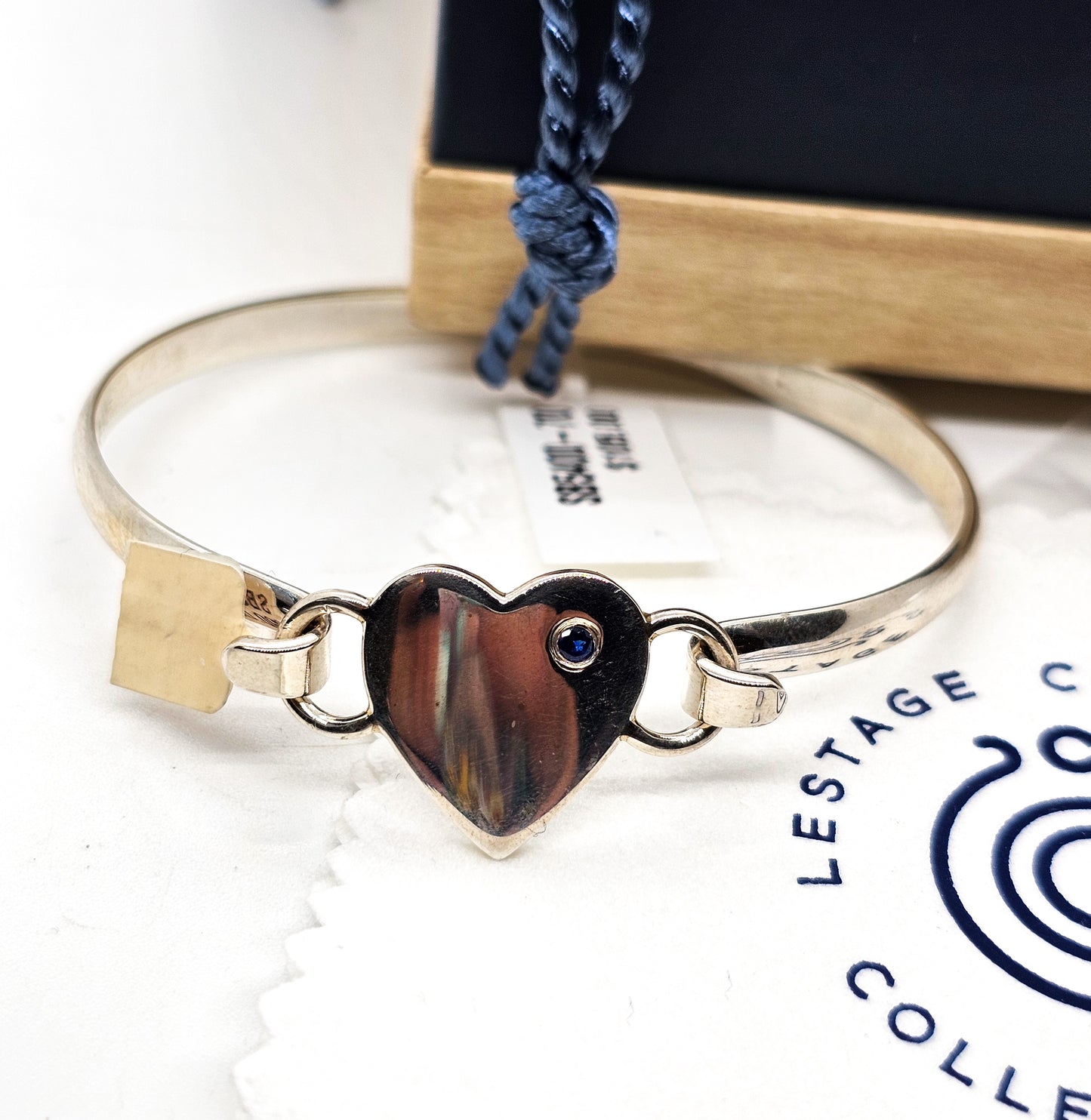 LeStage Narrow 7.0 Convertible sterling silver bracelet sapphire heart clasp NIB