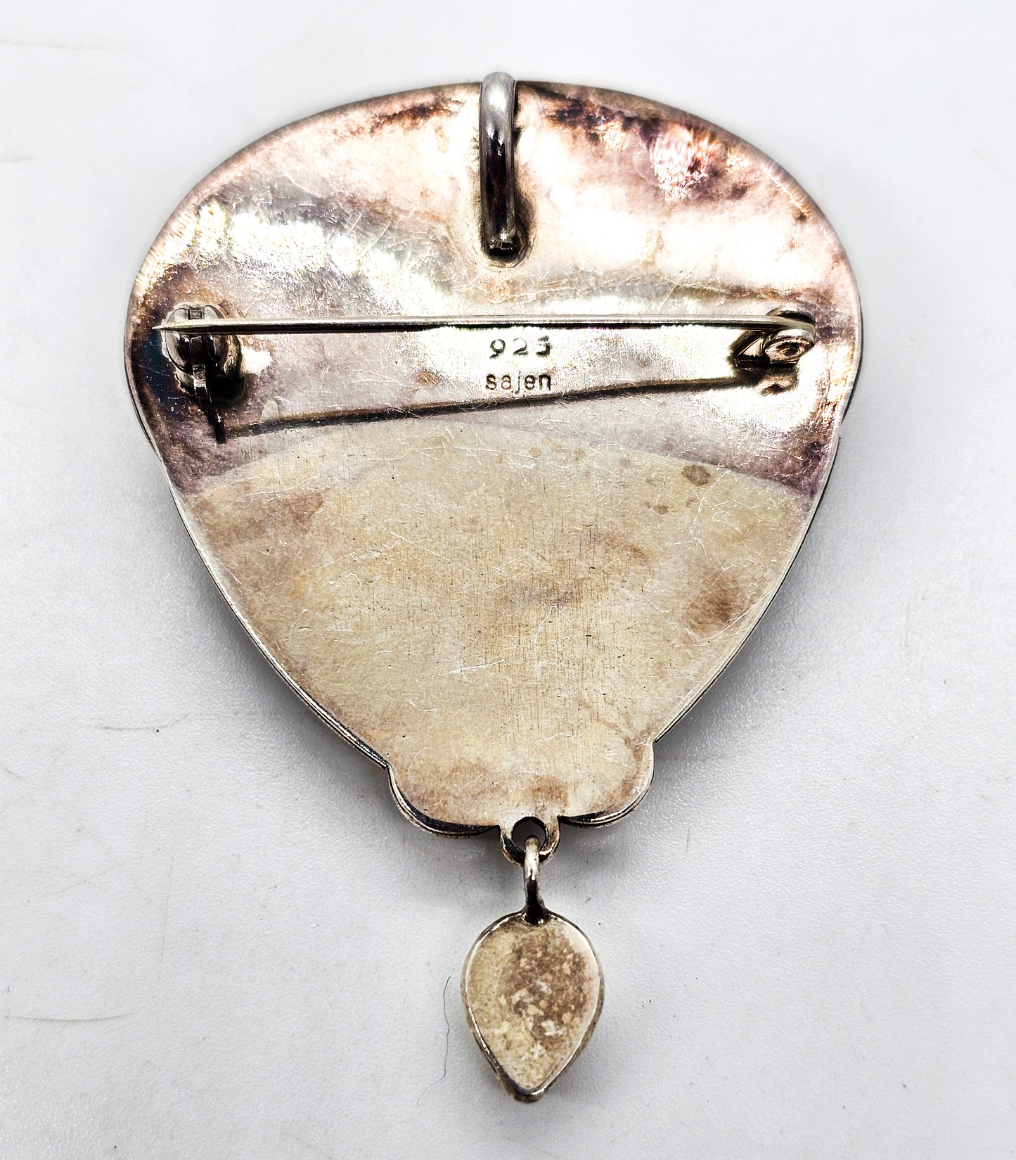 Sajen Picture Jasper with Citrine garnet and cat's eye sterling silver pendant brooch