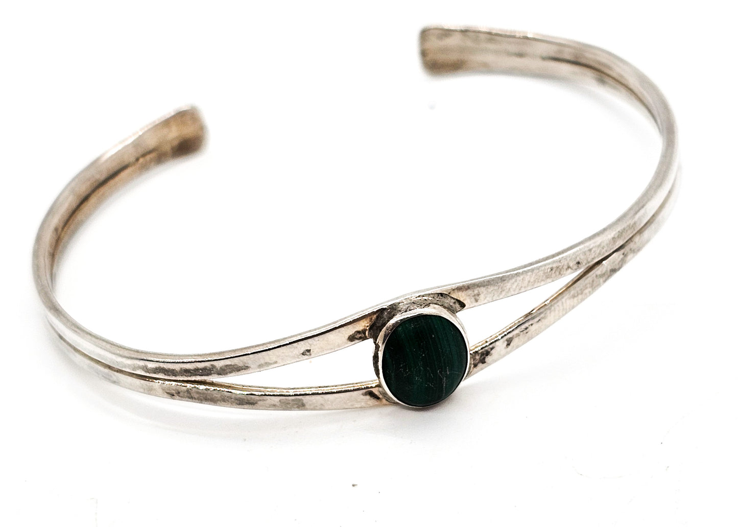 T. SHEA Sterling Silver Malachite Cuff Bracelet Designer Signed Ed Levin Apprentice