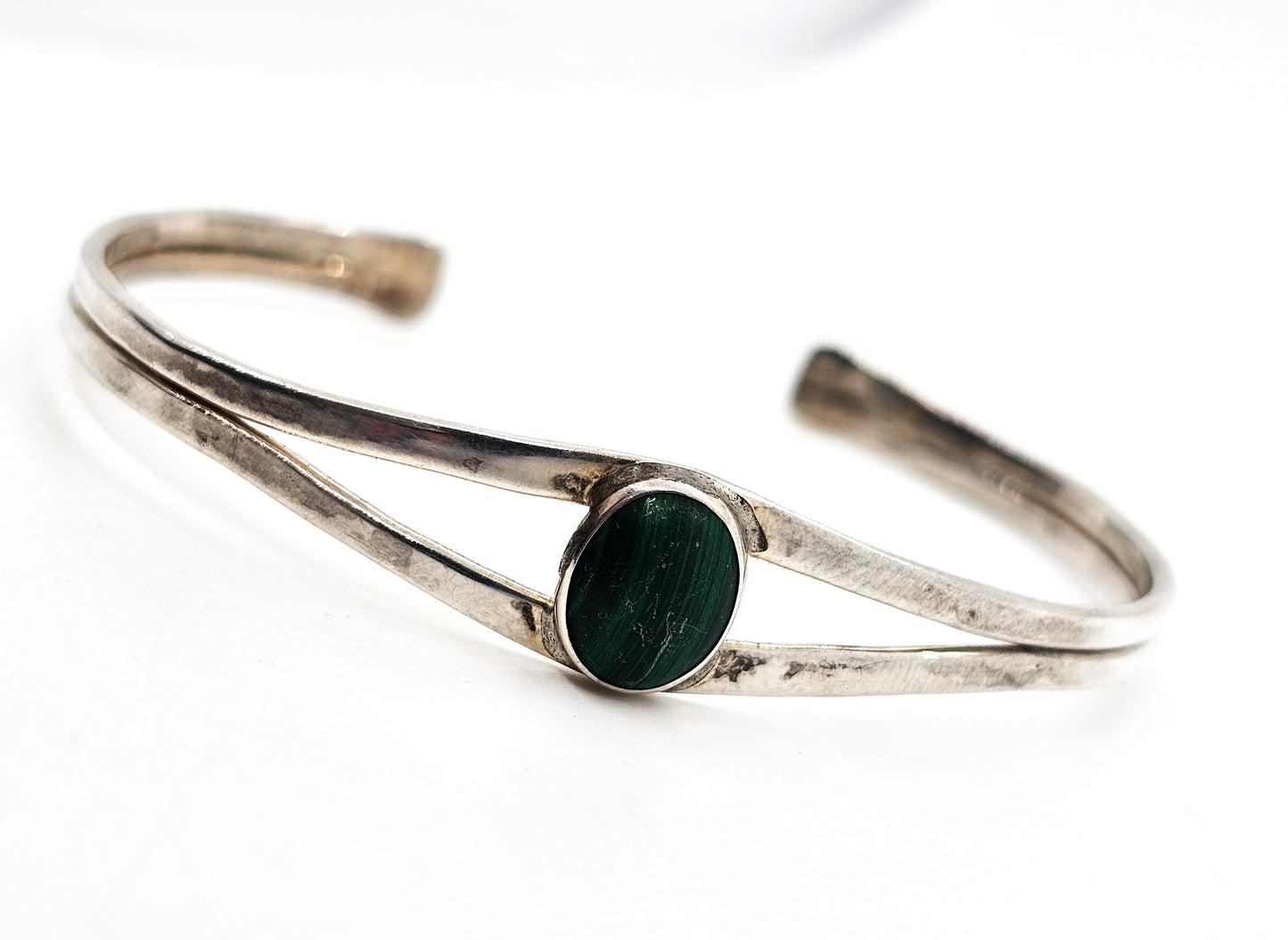 T. SHEA Sterling Silver Malachite Cuff Bracelet Designer Signed Ed Levin Apprentice