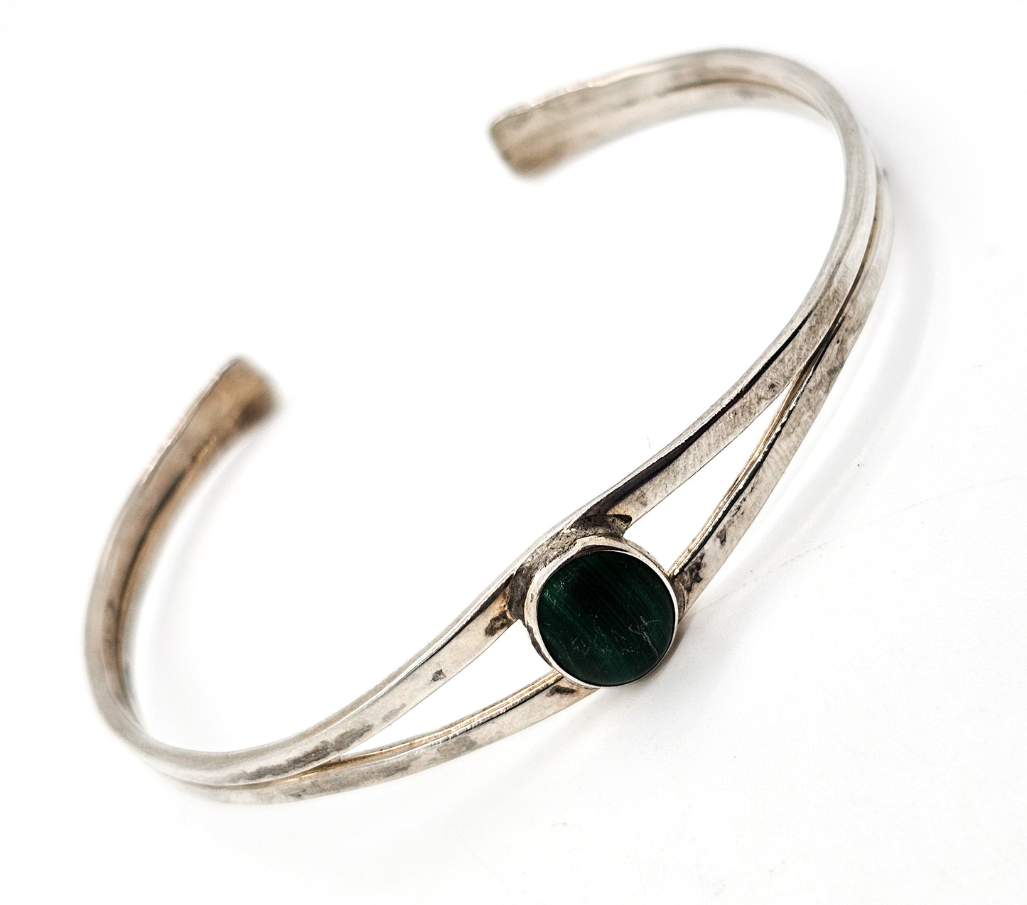 T. SHEA Sterling Silver Malachite Cuff Bracelet Designer Signed Ed Levin Apprentice