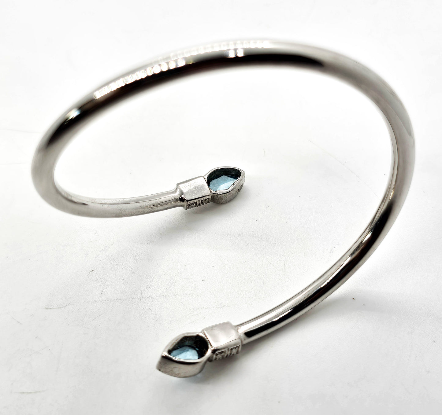 CN Blue Topaz diamond chip Bali style sterling silver torsade wrap bangle bracelet