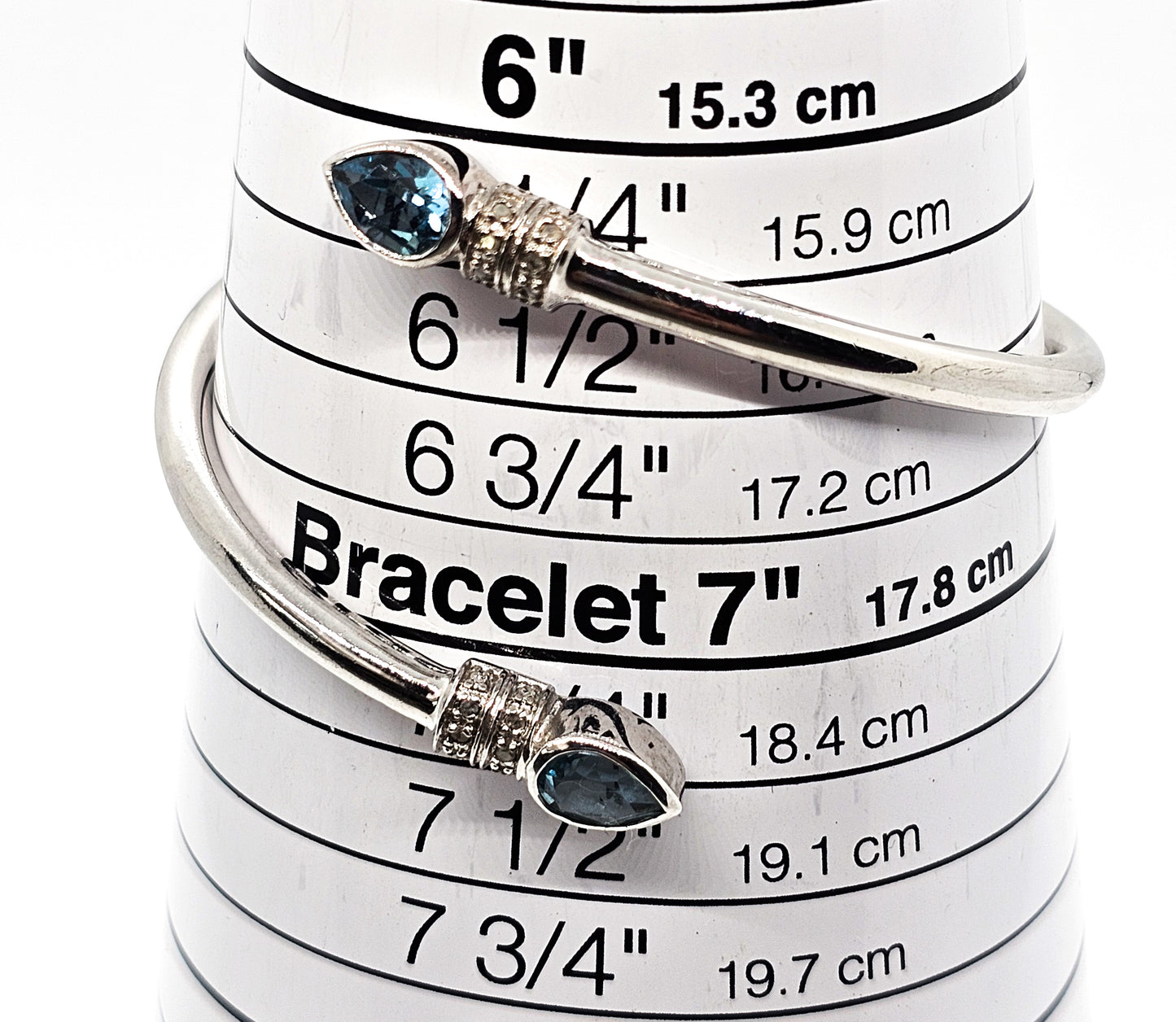 CN Blue Topaz diamond chip Bali style sterling silver torsade wrap bangle bracelet