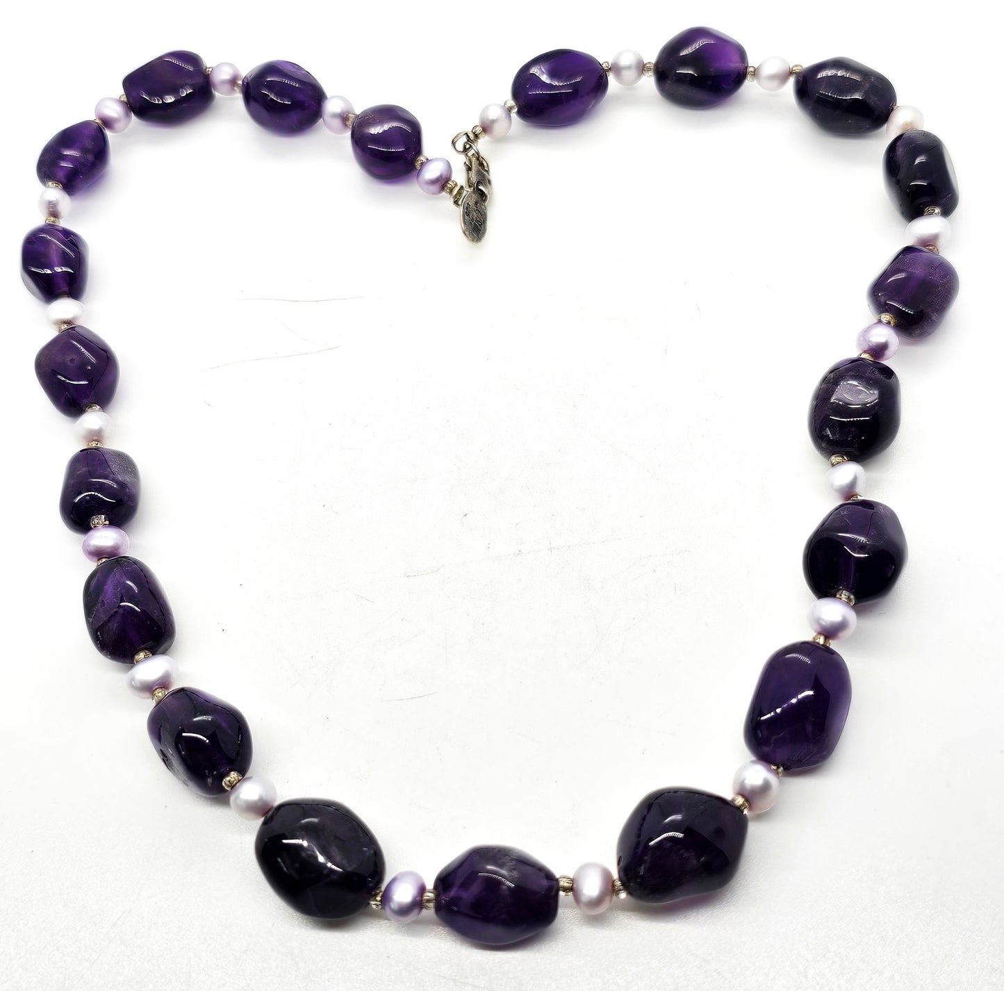 21st and stone signed Amethyst and pearl beaded sterling silver necklace