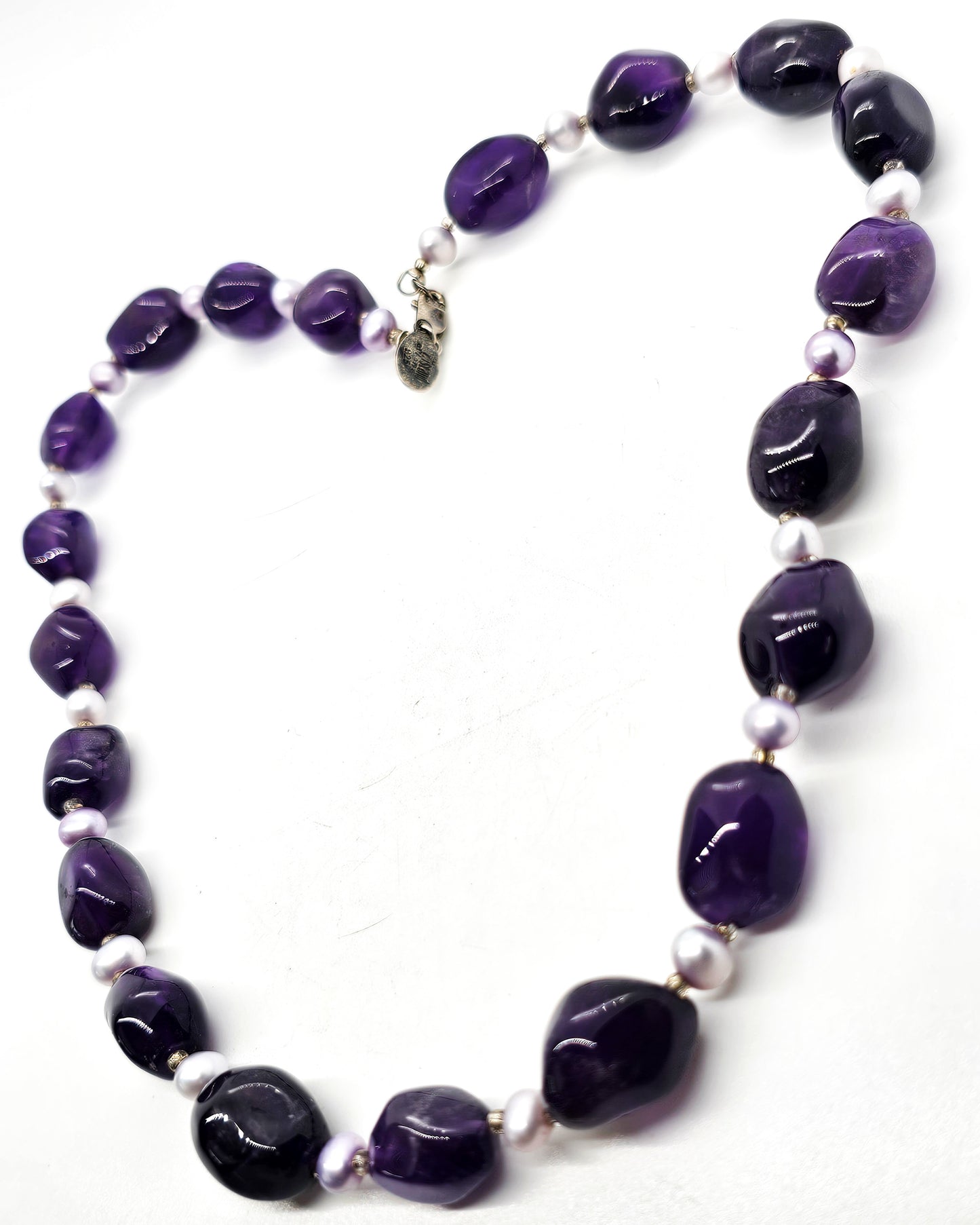 21st and stone signed Amethyst and pearl beaded sterling silver necklace
