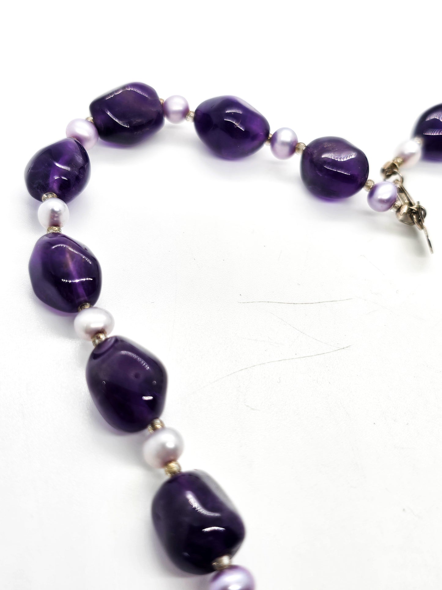 21st and stone signed Amethyst and pearl beaded sterling silver necklace