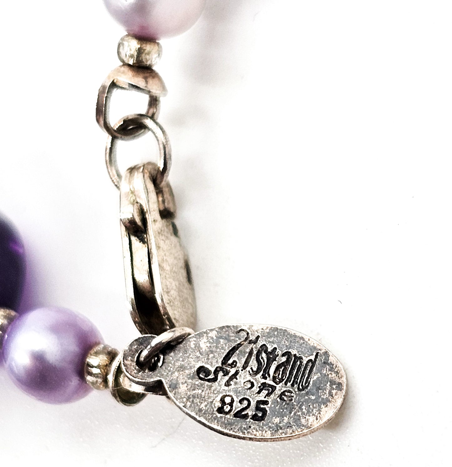 21st and stone signed Amethyst and pearl beaded sterling silver necklace