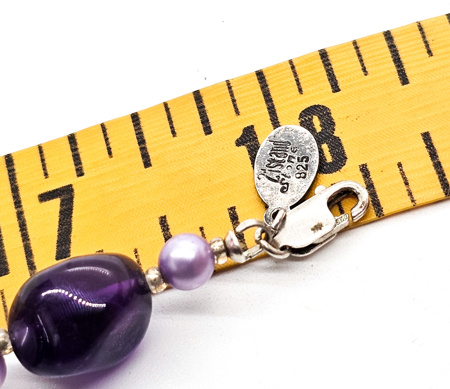 21st and stone signed Amethyst and pearl beaded sterling silver necklace