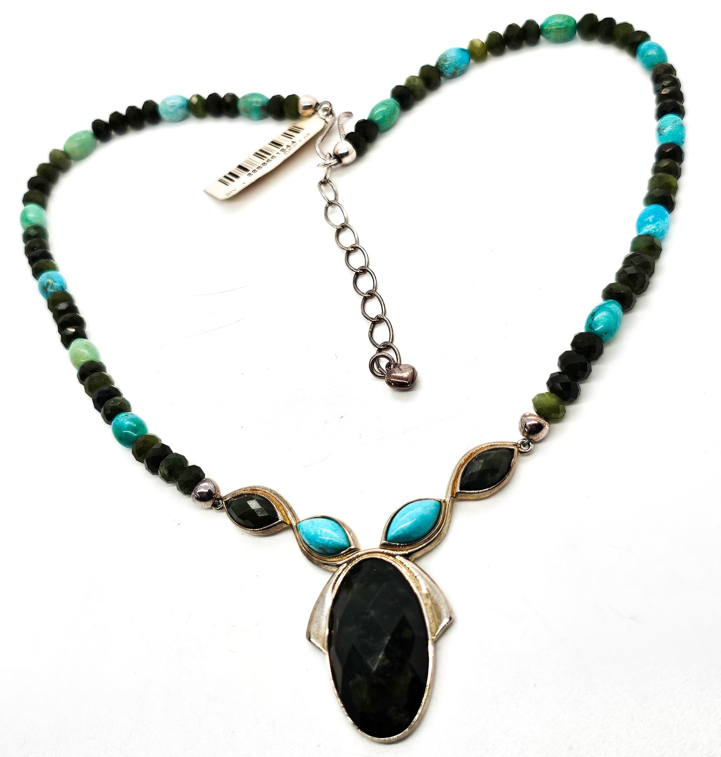 DTR Desert Rose Trading Nephrite jade and turquois sterling silver necklace Retired