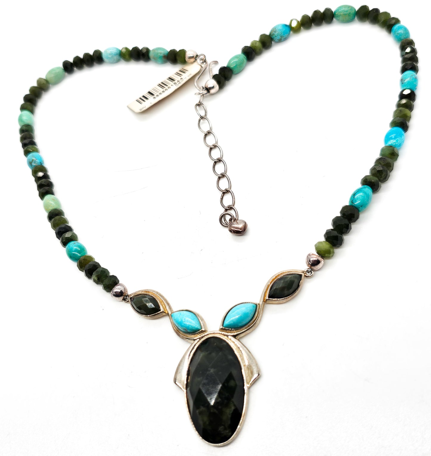 DTR Desert Rose Trading Nephrite jade and turquois sterling silver necklace Retired