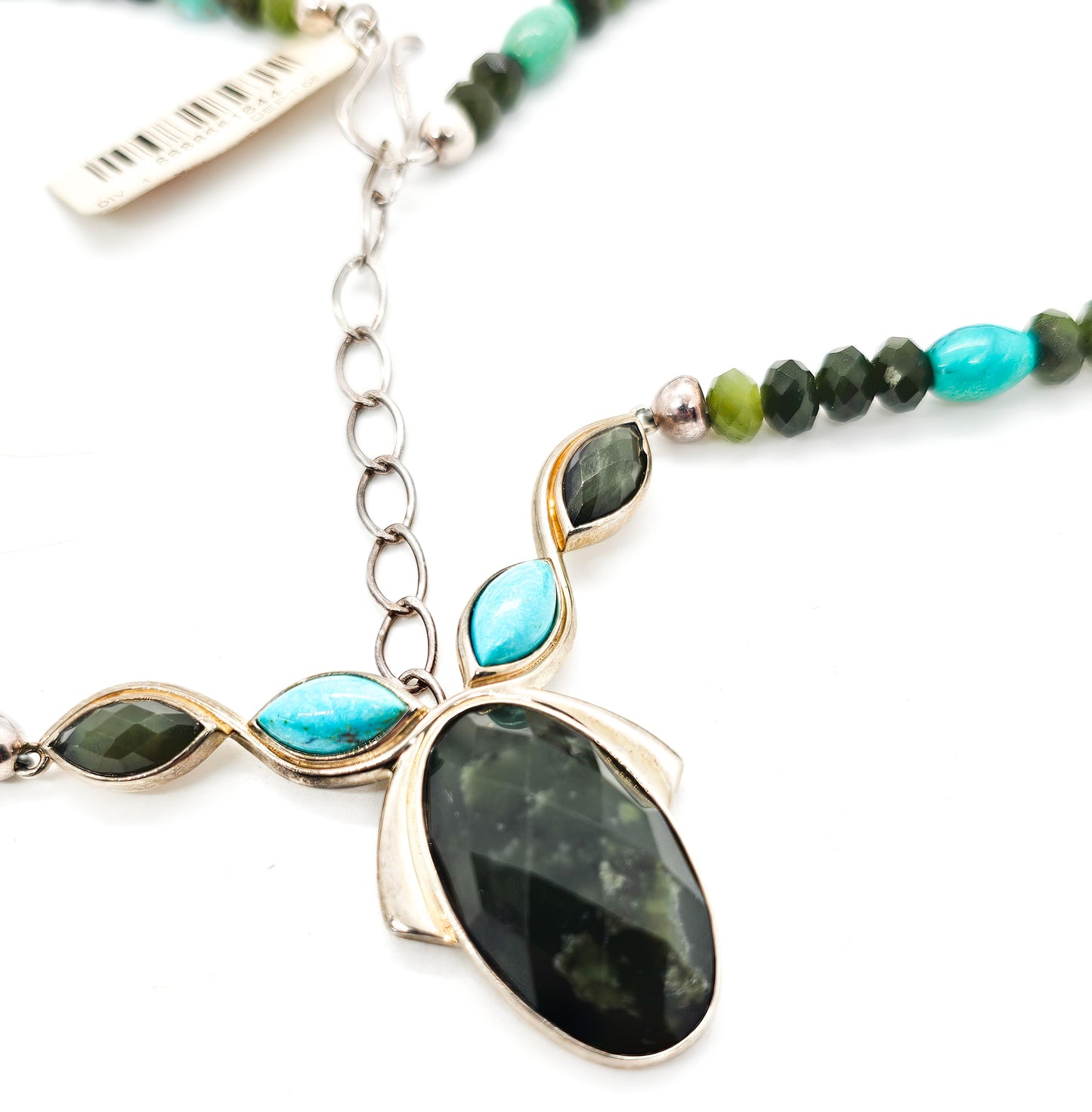 DTR Desert Rose Trading Nephrite jade and turquois sterling silver necklace Retired