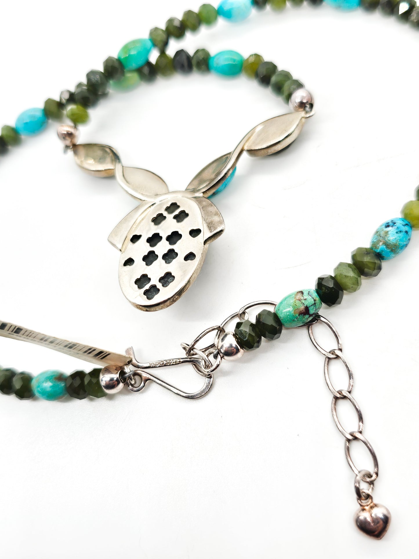 DTR Desert Rose Trading Nephrite jade and turquois sterling silver necklace Retired