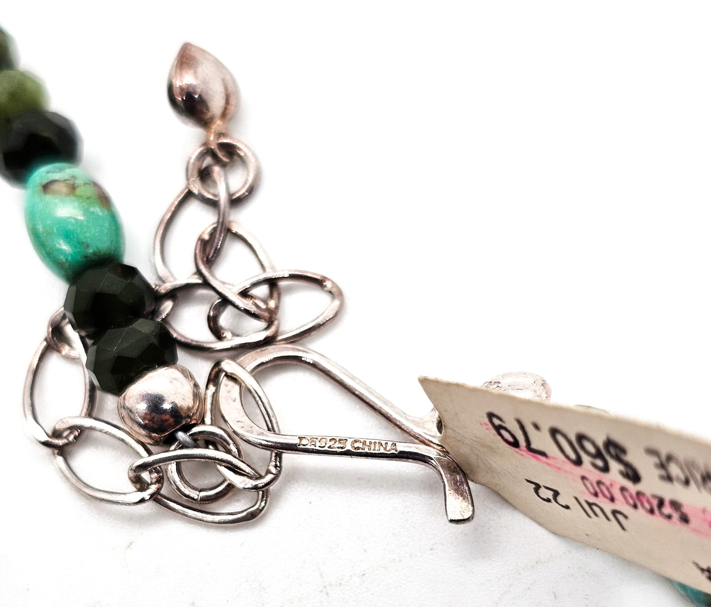 DTR Desert Rose Trading Nephrite jade and turquois sterling silver necklace Retired