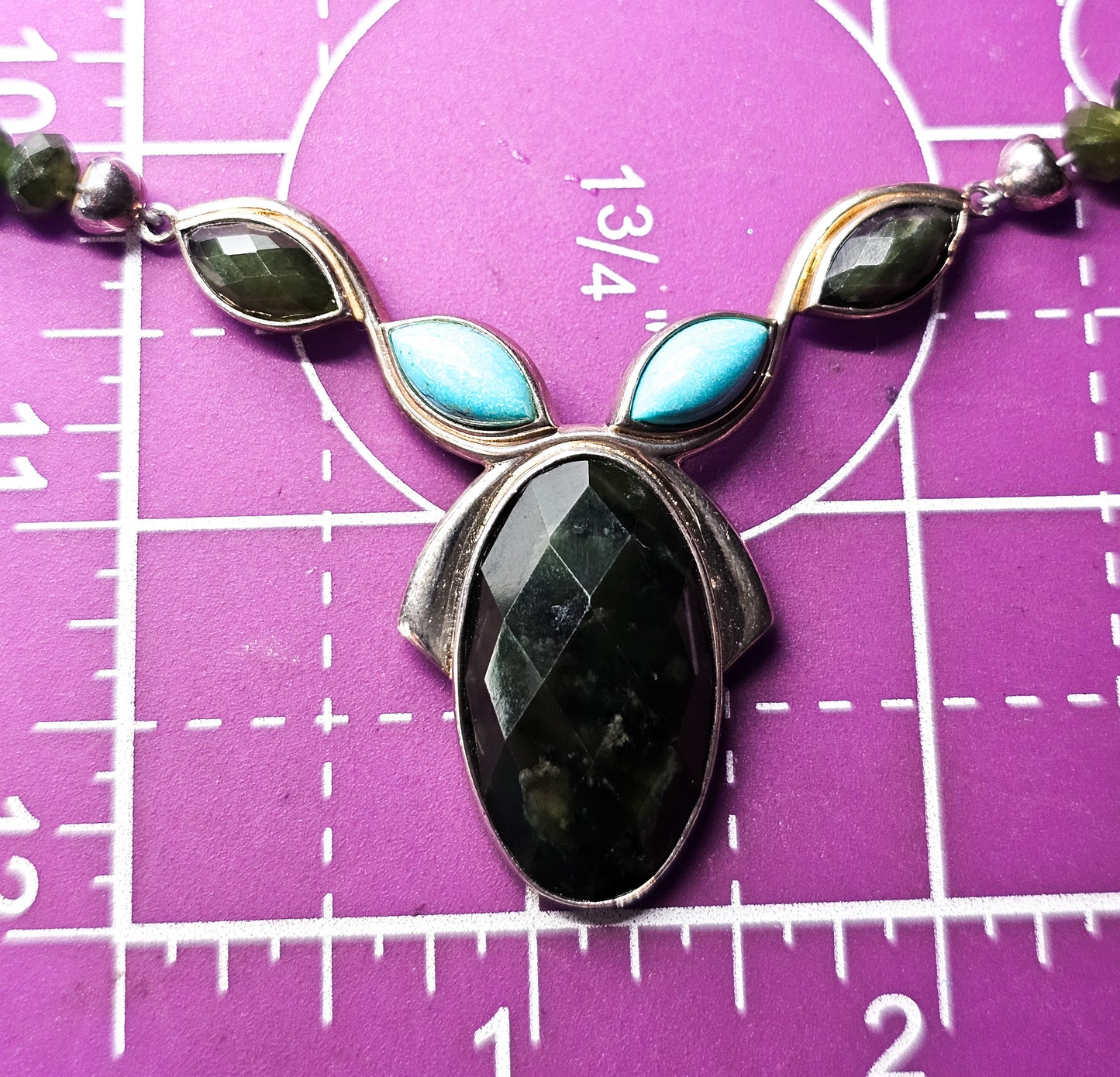 DTR Desert Rose Trading Nephrite jade and turquois sterling silver necklace Retired