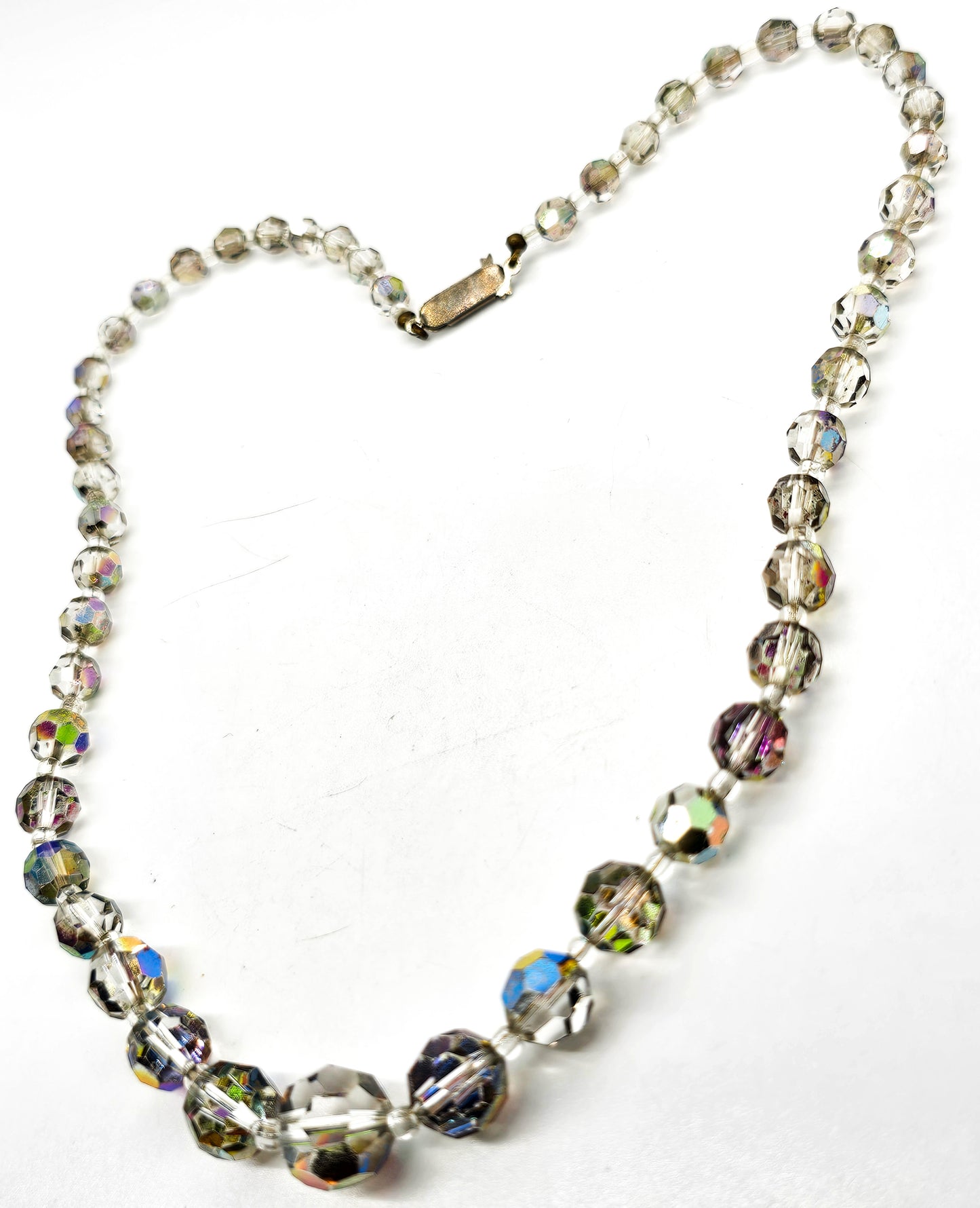 Austrian crystal smoky aurora borealis graduated beaded vintage mid century necklace