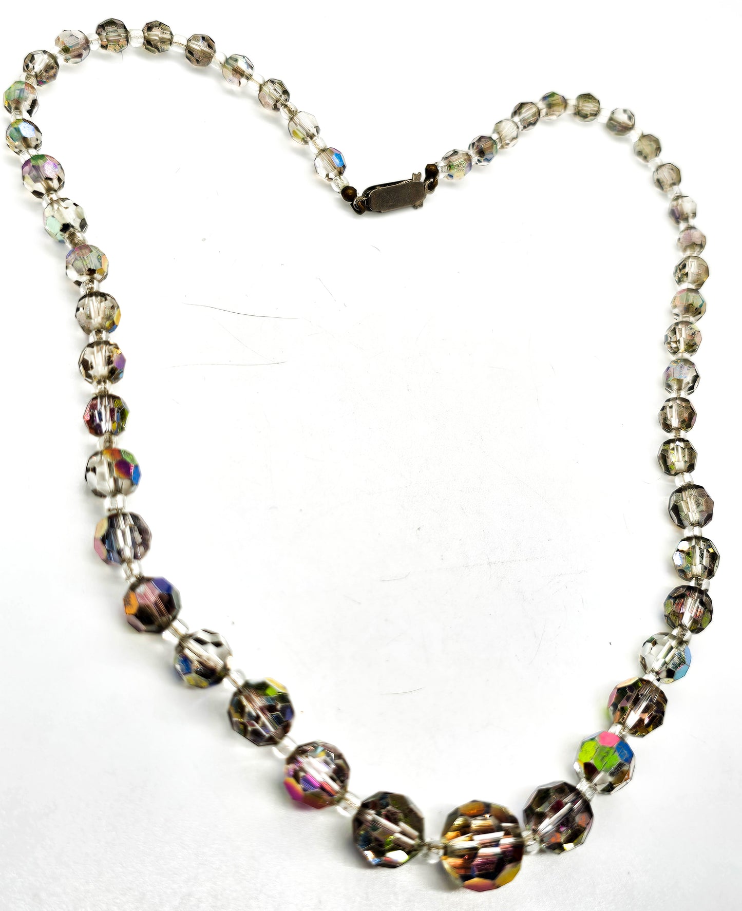 Austrian crystal smoky aurora borealis graduated beaded vintage mid century necklace