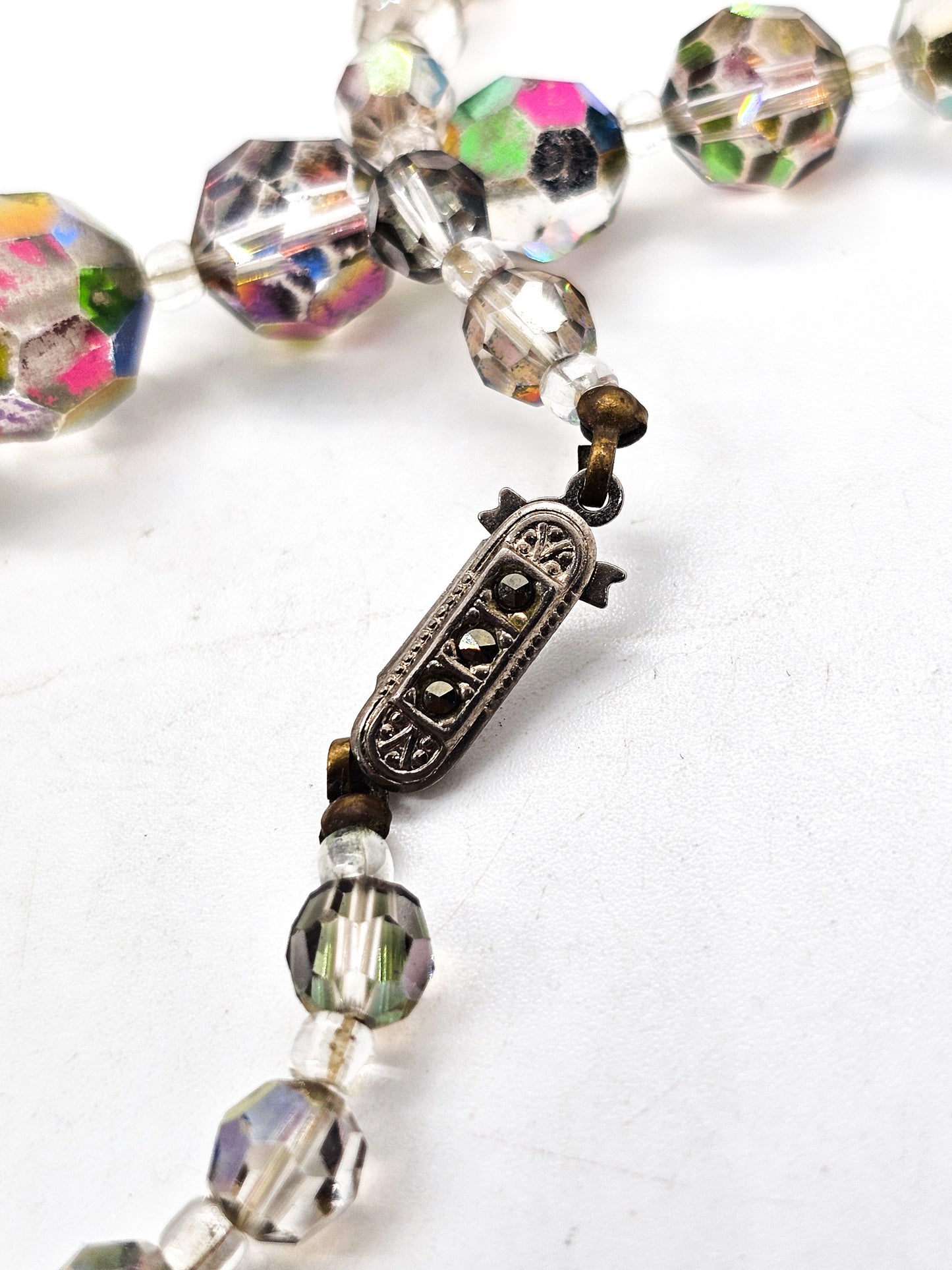 Austrian crystal smoky aurora borealis graduated beaded vintage mid century necklace