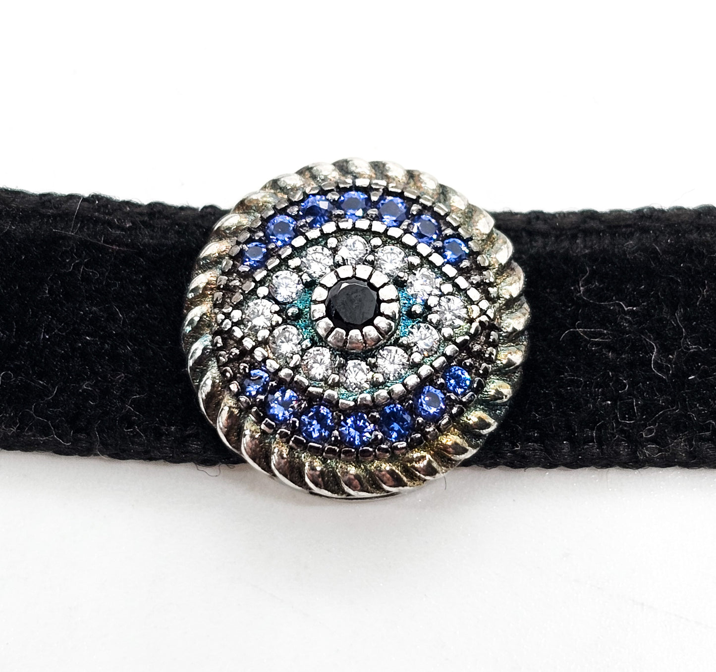 EJI Evil Eye Protection Swarovski Crystal sterling silver black velvet choker necklace