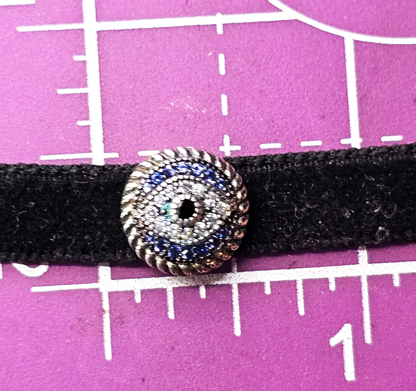 EJI Evil Eye Protection Swarovski Crystal sterling silver black velvet choker necklace