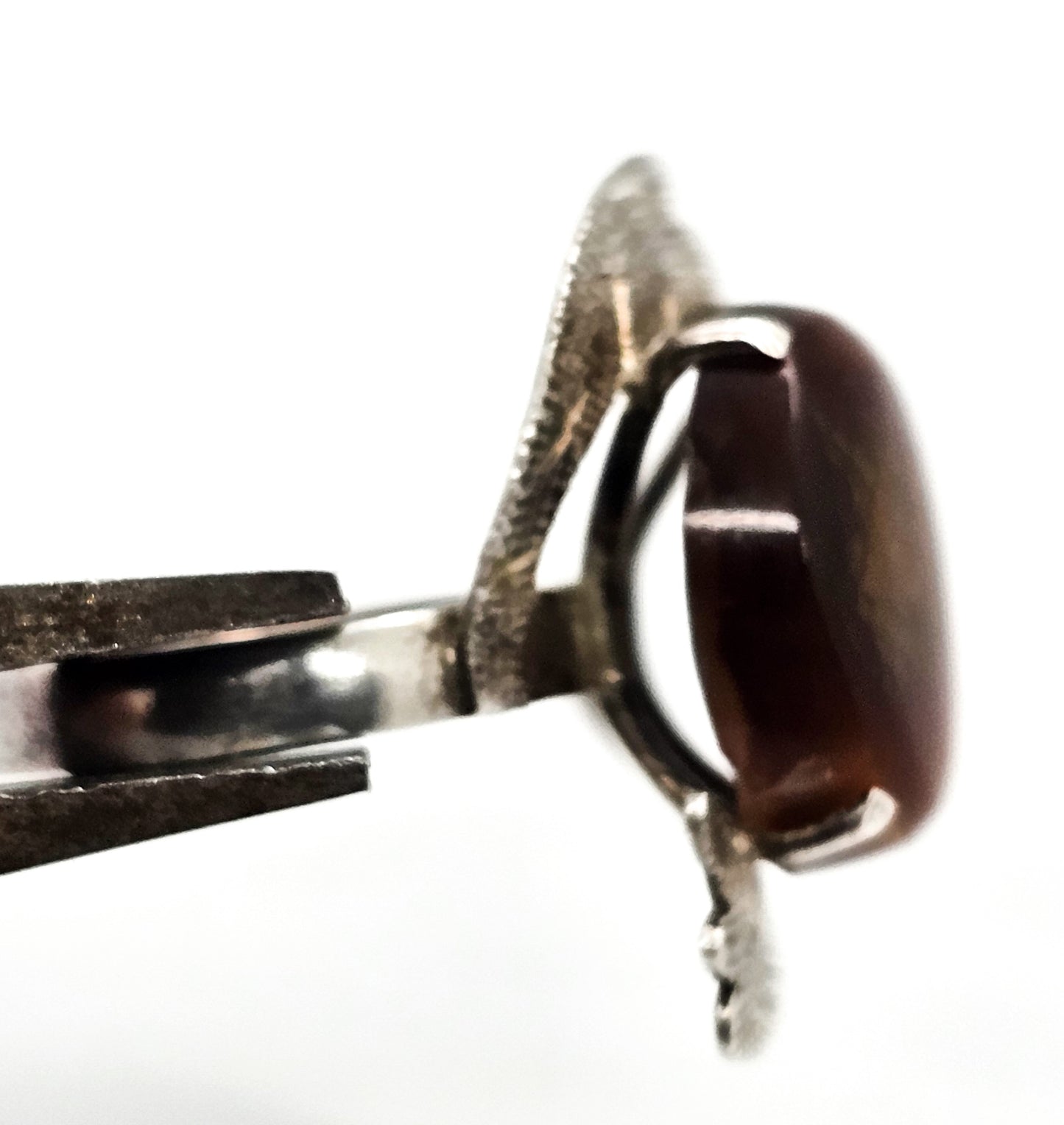 Mexican Fire Agate vintage modernist abstract sterling silver etched ring size 7.25 RARE