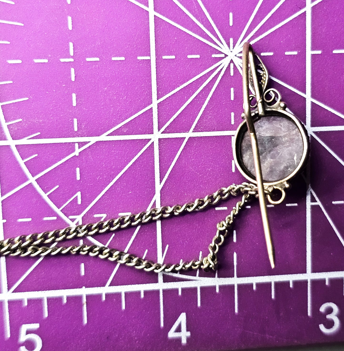 Russian Charoite purple banded gemstone silver plated vintage filigree brooch lapel pin