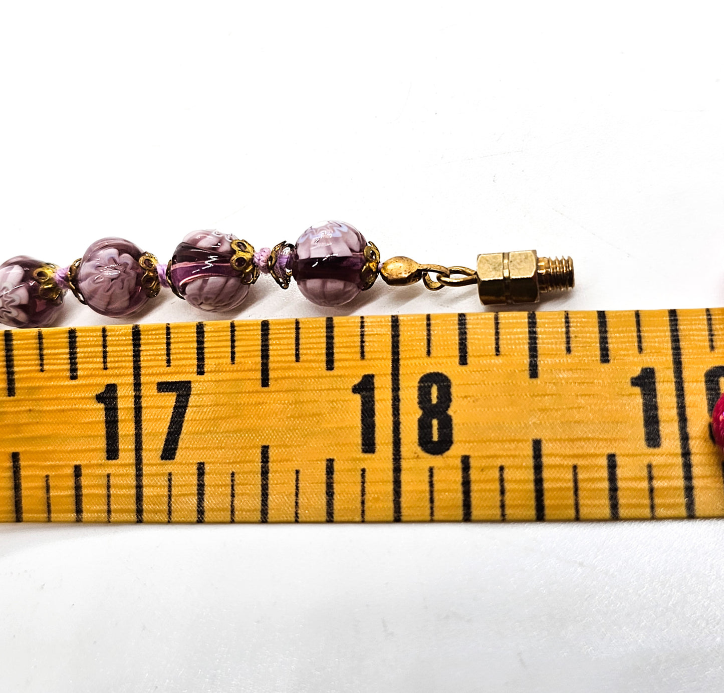 Murano Millefiori flower pink purple Italian glass vintage beaded silk knot necklace