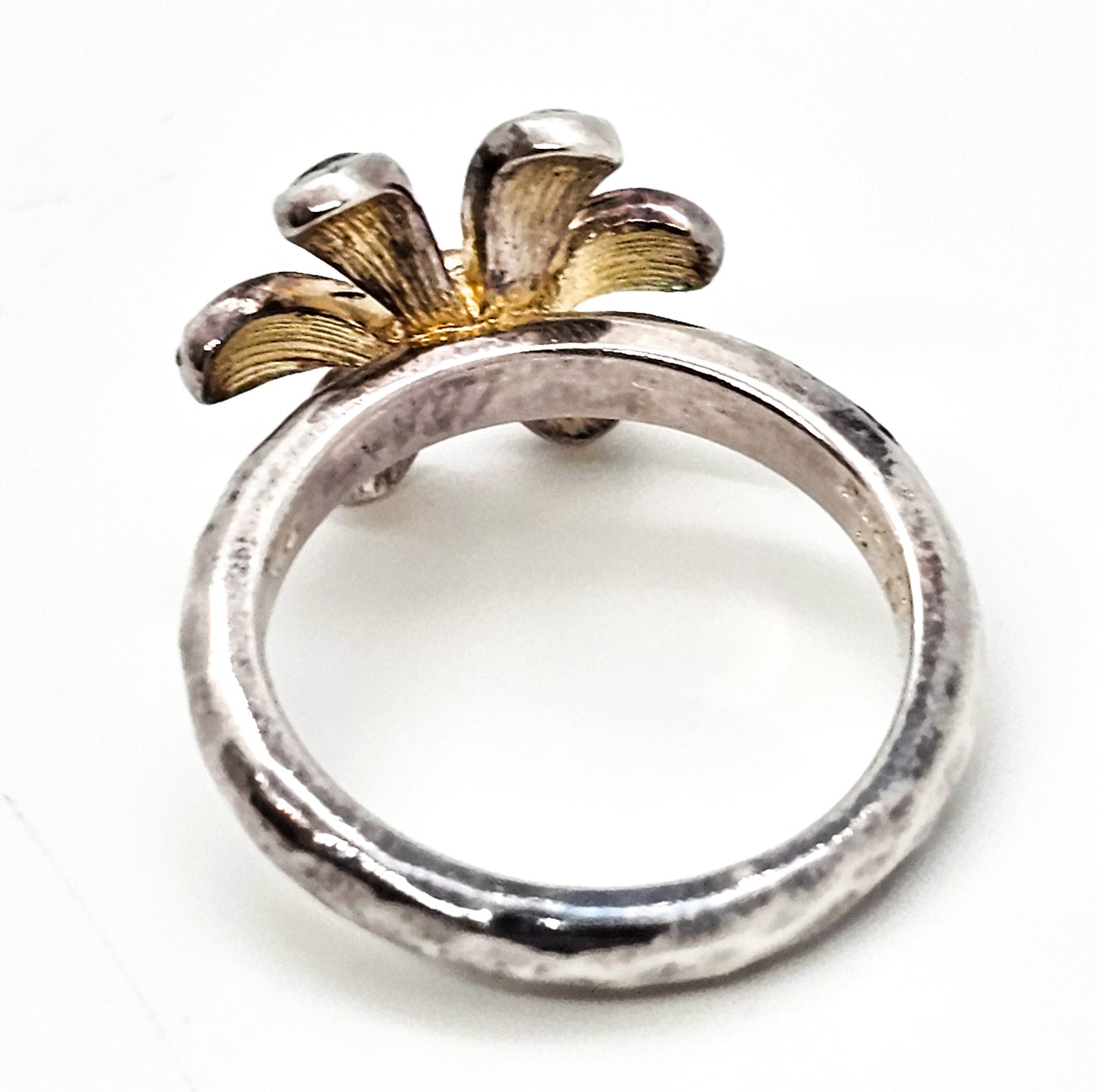 True Hearts green enamel guilloche hammered sterling silver ring size 7
