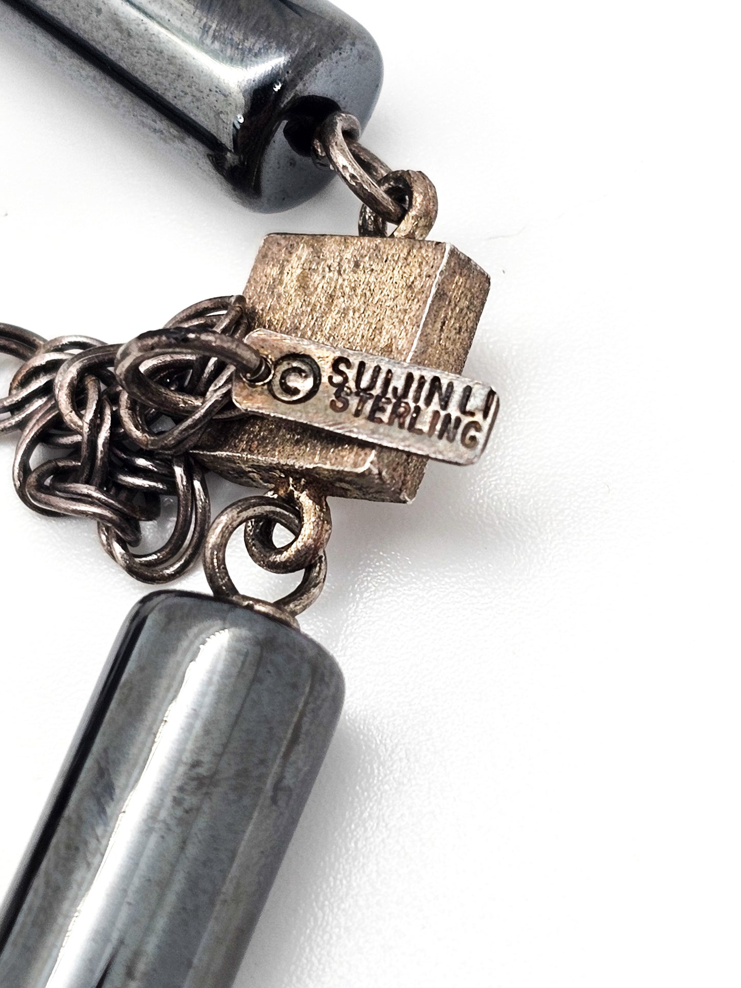 Suijin Li hematite brushed sterling silver abstract modernist necklace